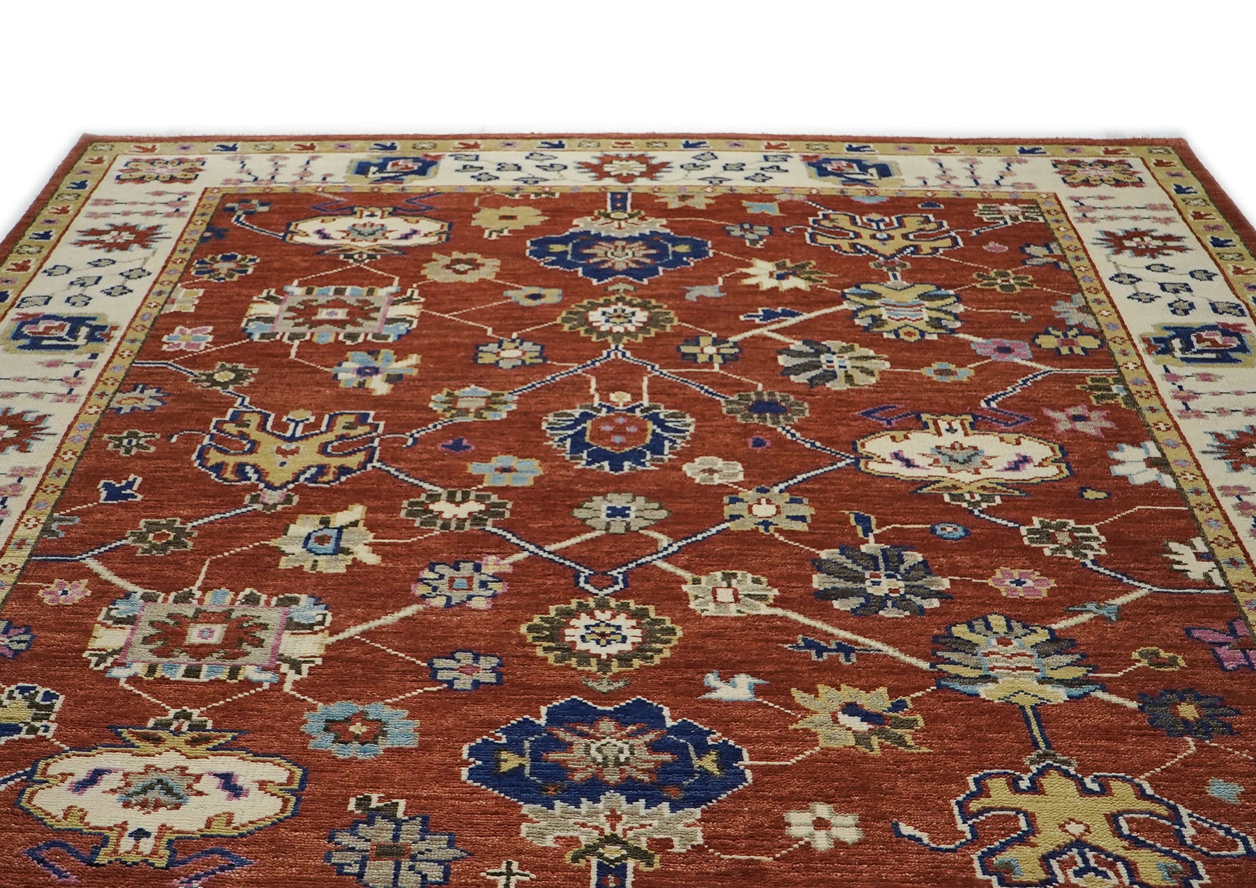 9x12 Burnt Orange, Beige, Tan Color Hand Knotted Oushak Wool Arts and Crafts Oriental Rug