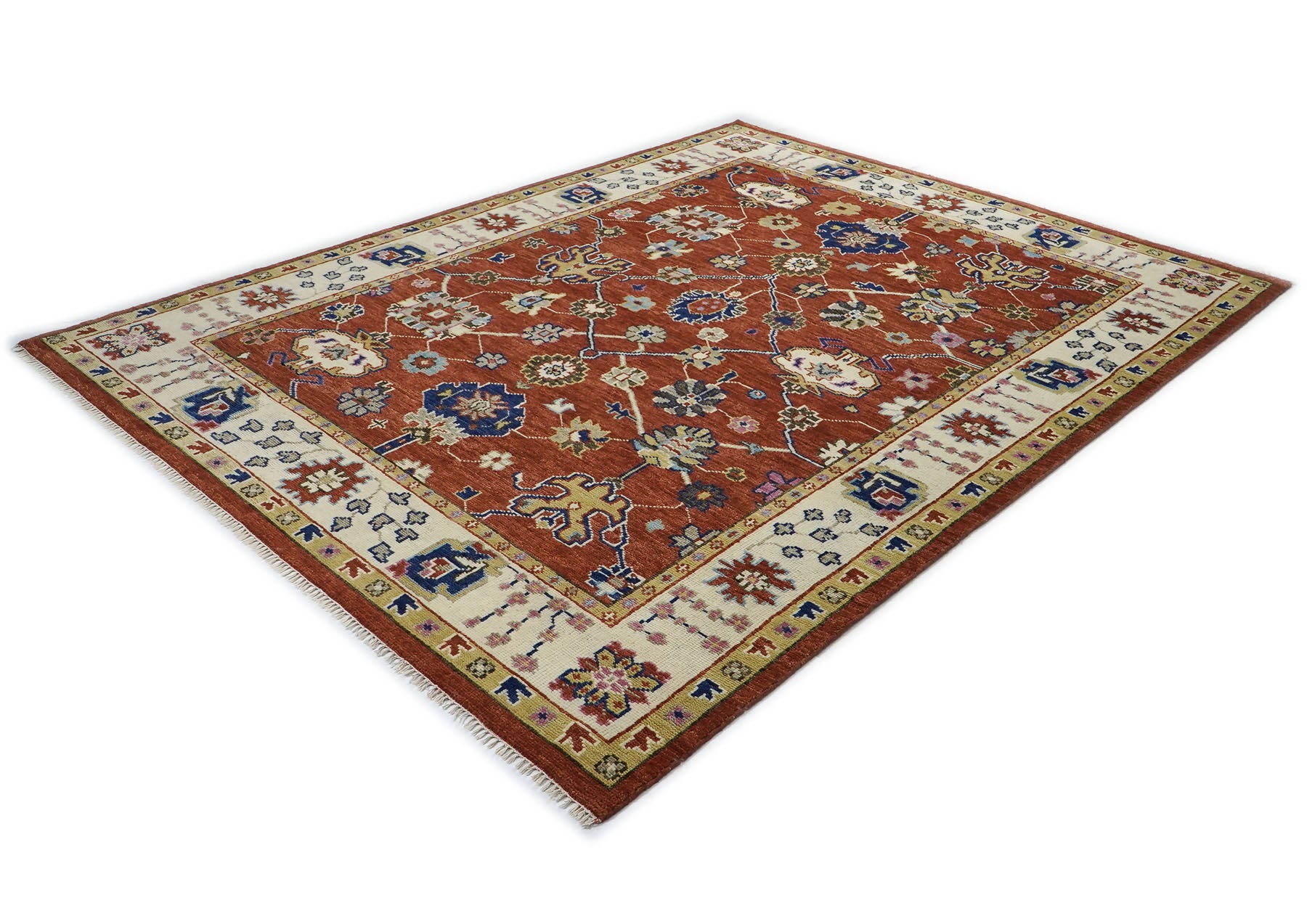 9x12 Burnt Orange, Beige, Tan Color Hand Knotted Oushak Wool Arts and Crafts Oriental Rug