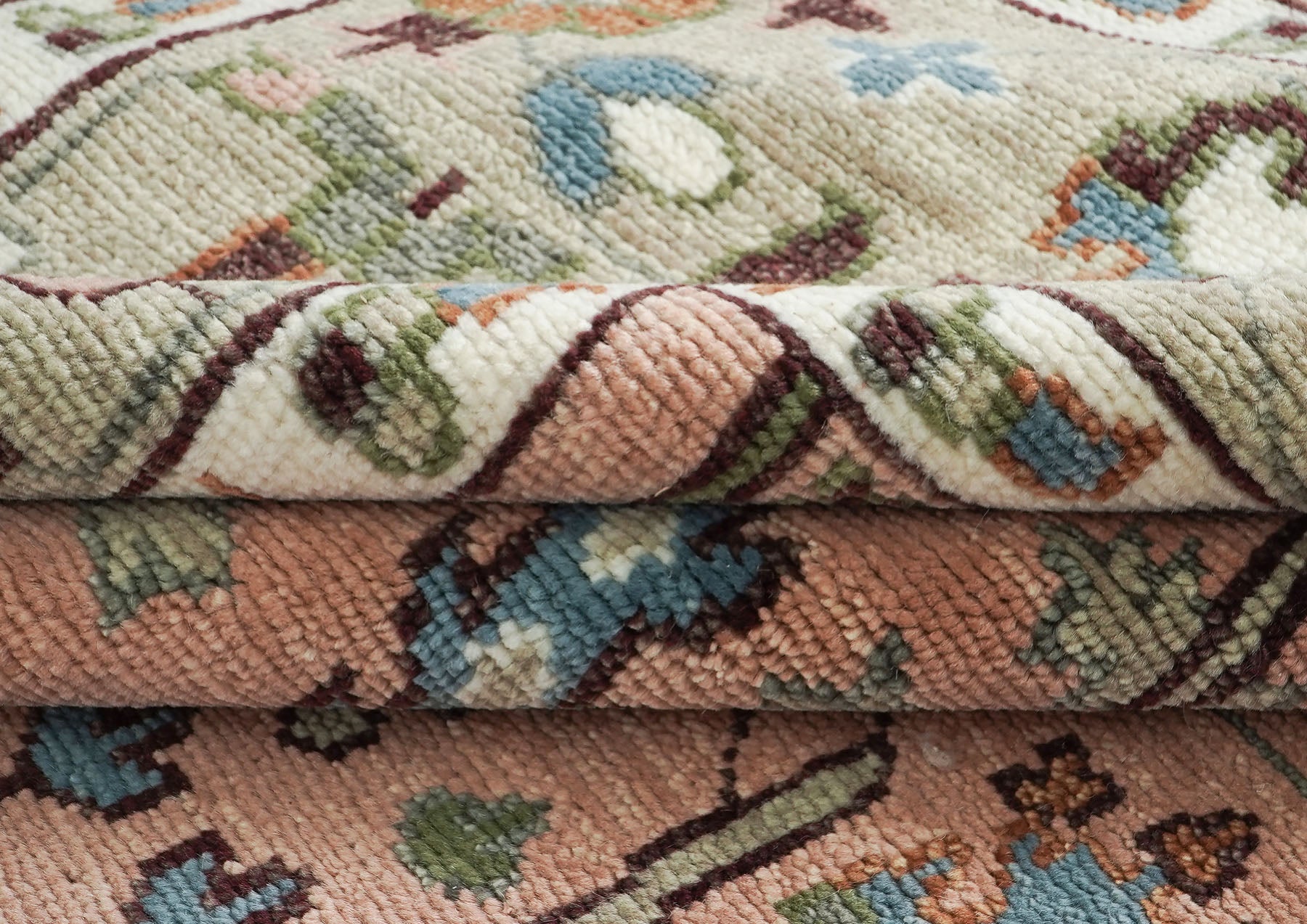 10x14 Rose, Mint, Brown Color Hand Knotted Oushak Wool Transitional Oriental Rug