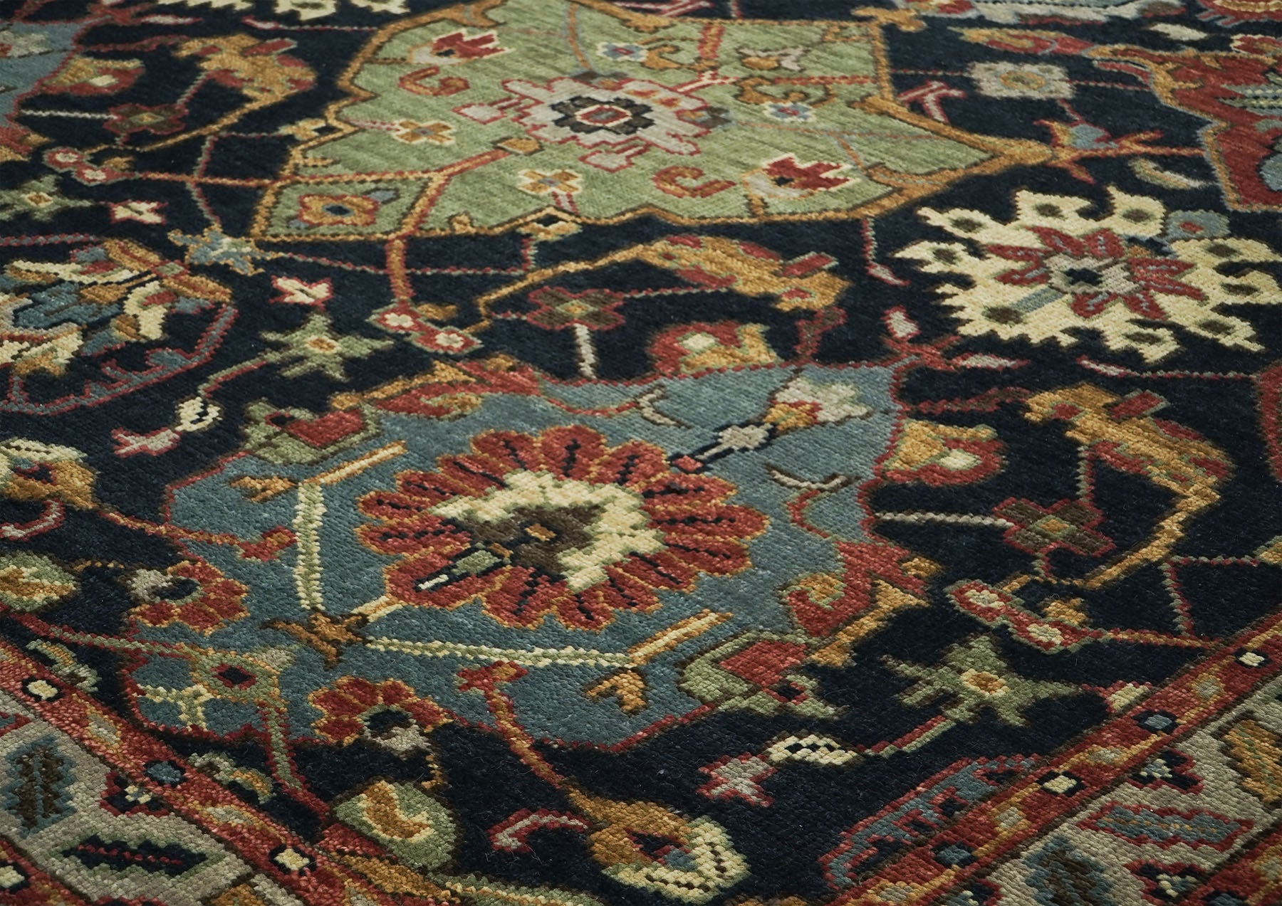 9x12 Blue, Burnt Orange, Gold Color Hand Knotted Oushak Wool Arts and Crafts Oriental Rug