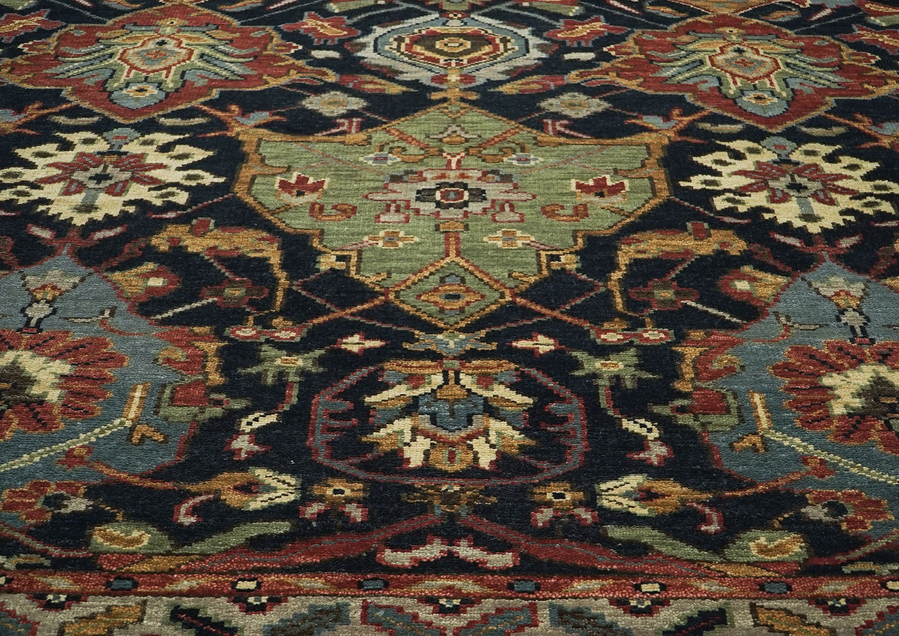 9x12 Blue, Burnt Orange, Gold Color Hand Knotted Oushak Wool Arts and Crafts Oriental Rug