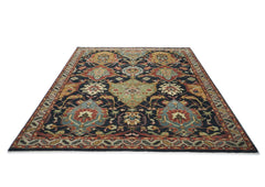 9x12 Blue, Burnt Orange, Gold Color Hand Knotted Oushak Wool Arts and Crafts Oriental Rug