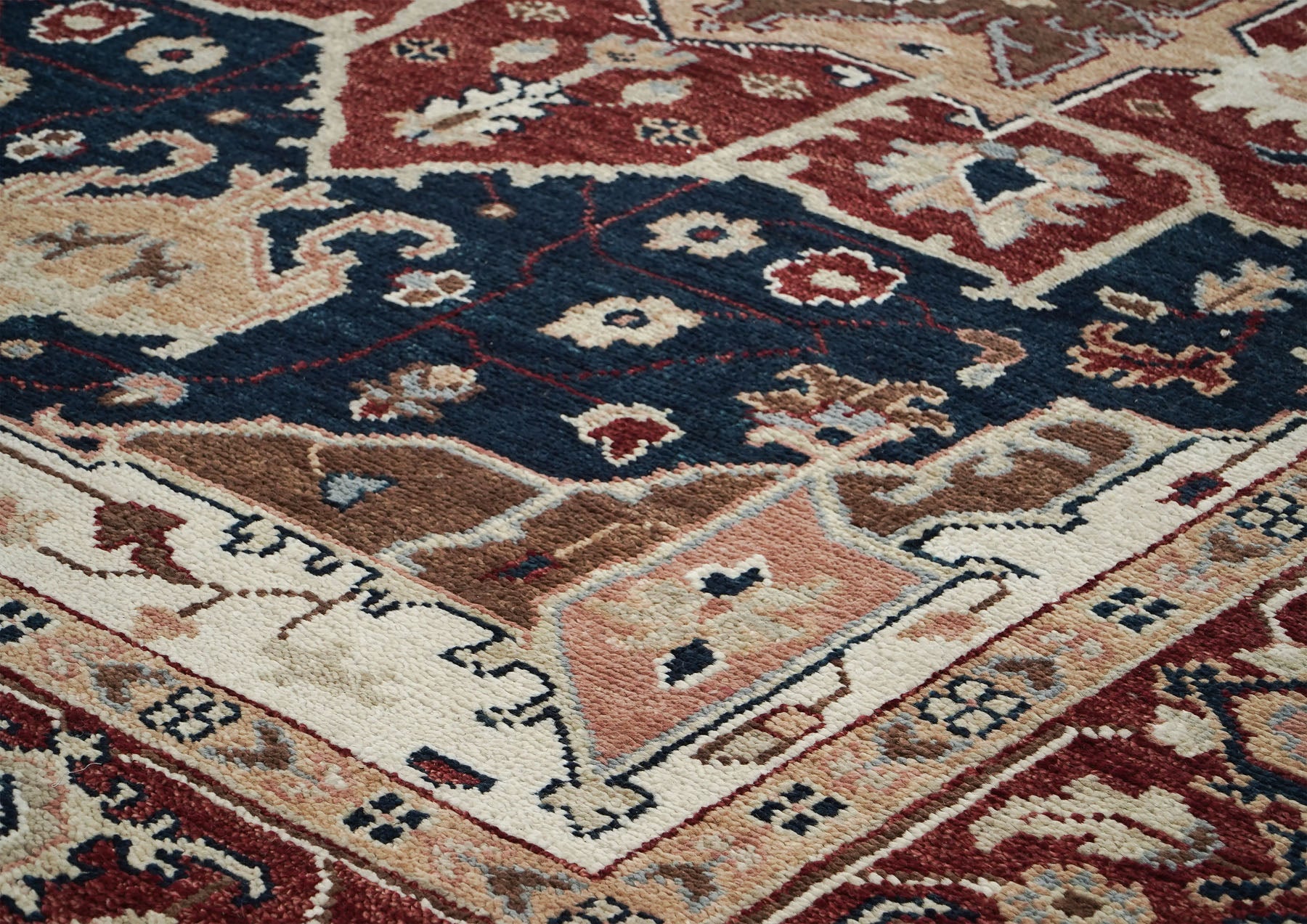 9x12 Blue, Rust, Ivory Color Hand Knotted Oushak Wool  Oriental Rug