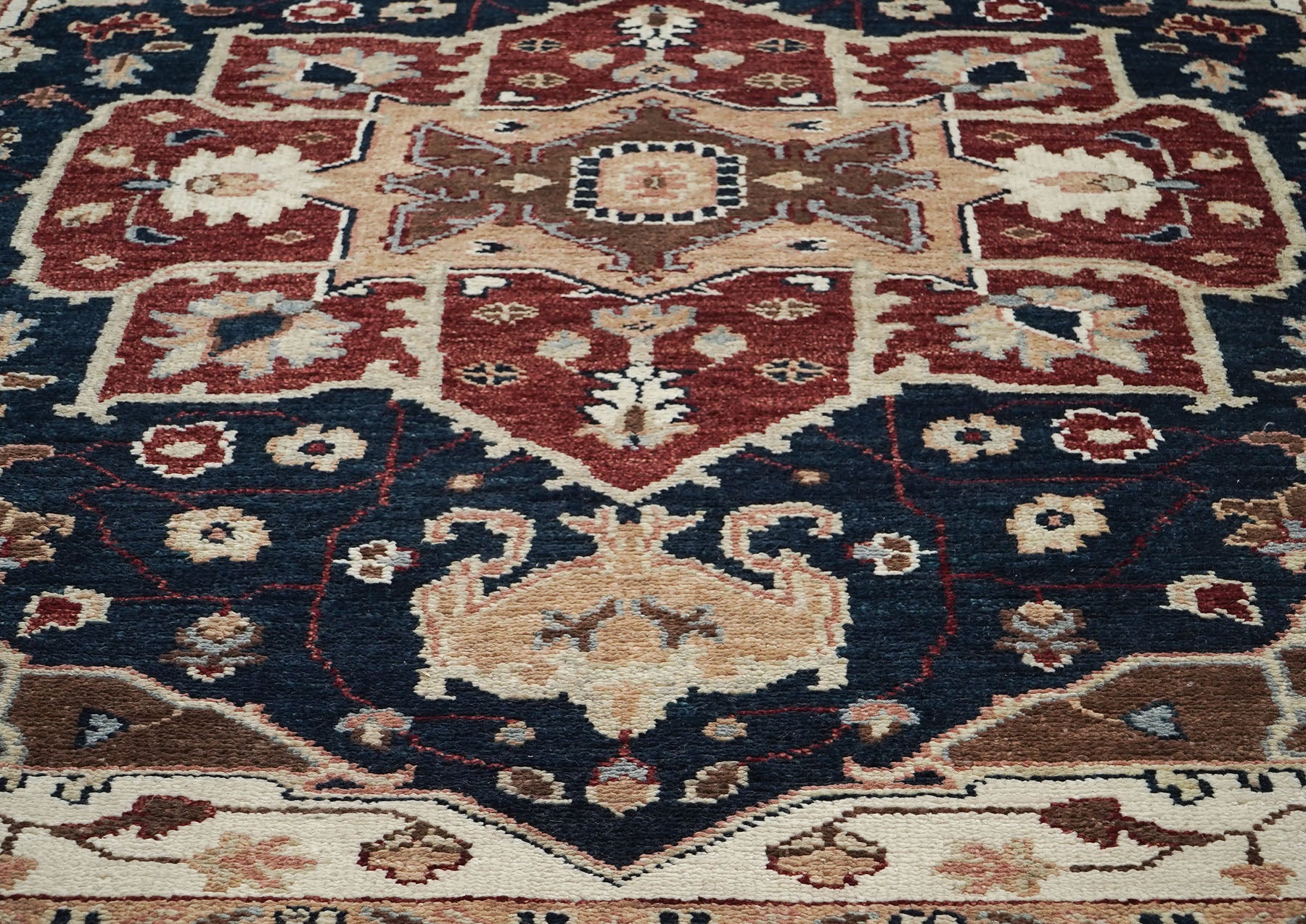 9x12 Blue, Rust, Ivory Color Hand Knotted Oushak Wool  Oriental Rug