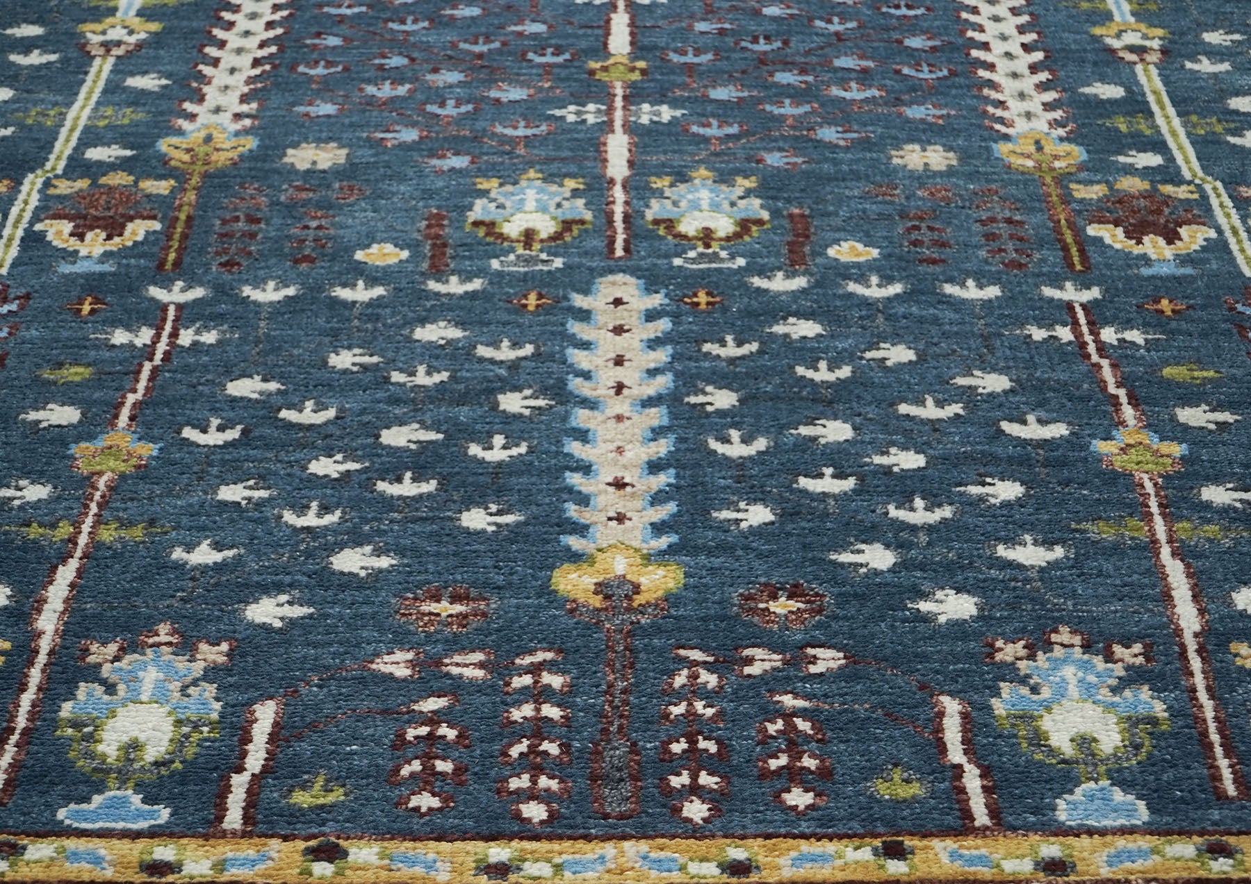 9x12 Blue, Ivory, Tan Color Hand Knotted Oushak Wool Transitional Oriental Rug