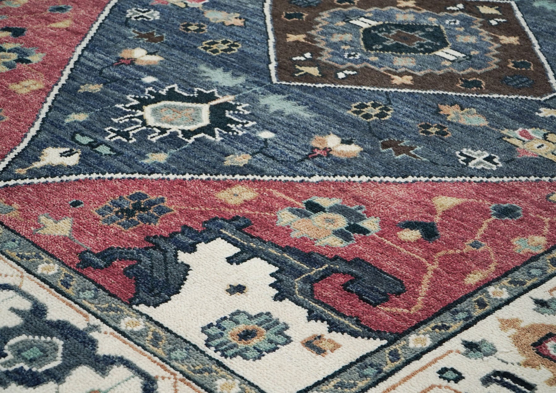 9x12 Rose, Slate, Ivory Color Hand Knotted Oushak Wool Traditional Oriental Rug