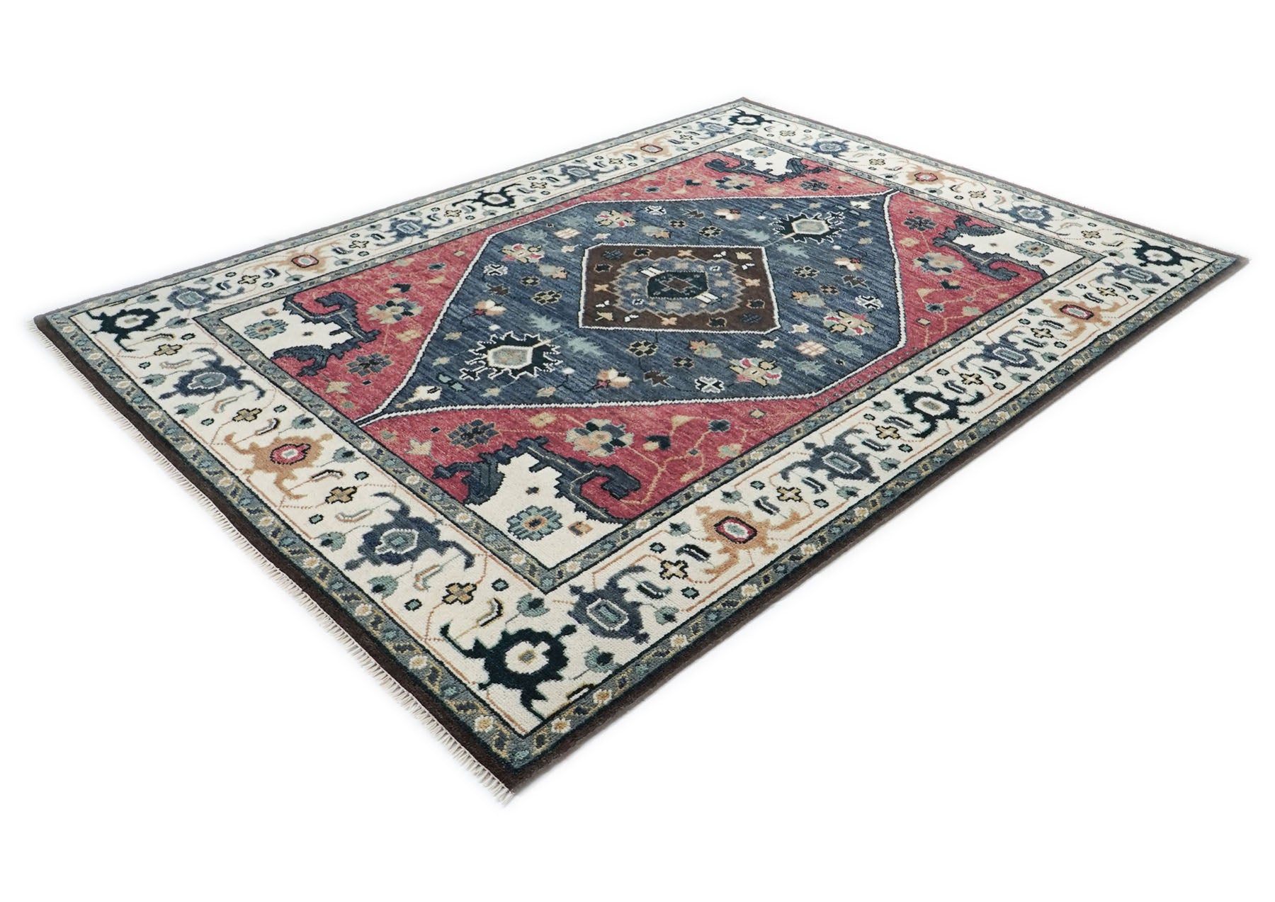 9x12 Rose, Slate, Ivory Color Hand Knotted Oushak Wool Traditional Oriental Rug