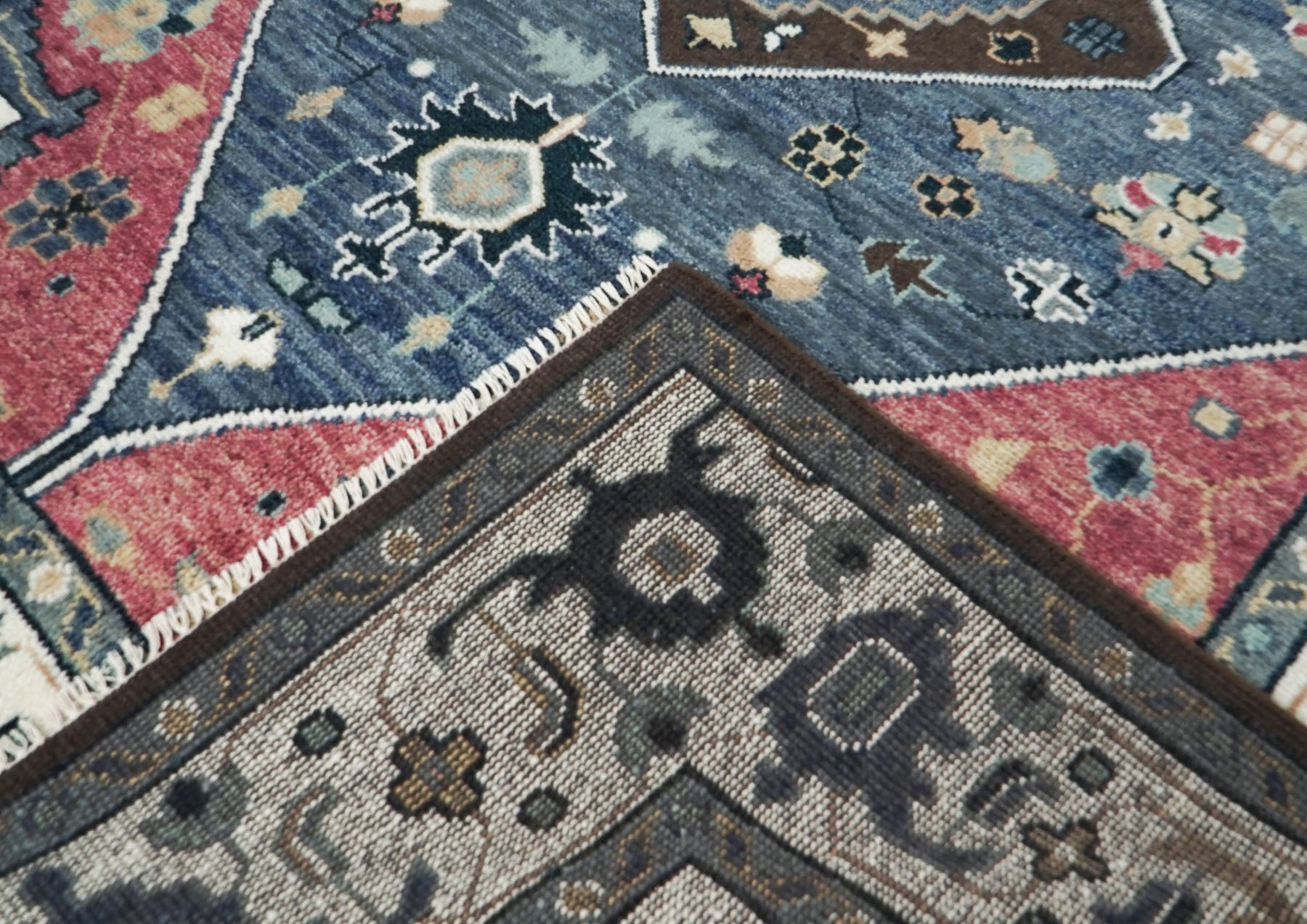 9x12 Rose, Slate, Ivory Color Hand Knotted Oushak Wool Traditional Oriental Rug