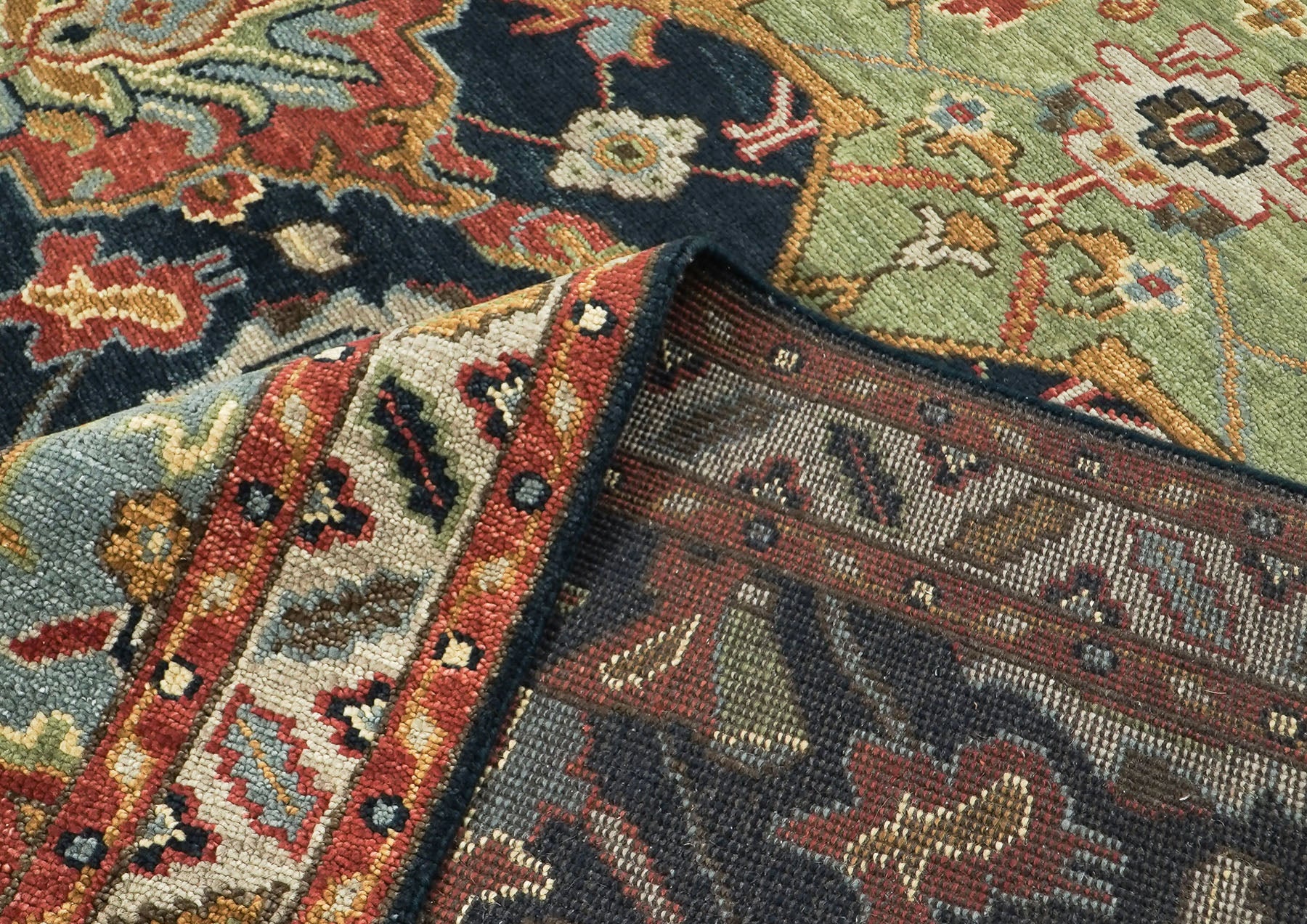 9x12 Blue, Gold, Coral Color Hand Knotted Oushak Wool Arts and Crafts Oriental Rug