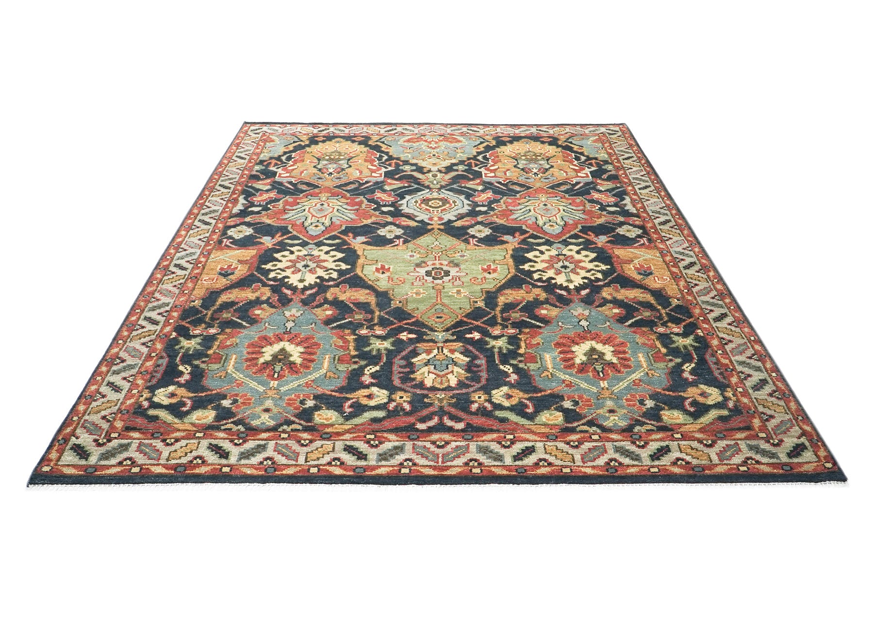 9x12 Blue, Gold, Coral Color Hand Knotted Oushak Wool Arts and Crafts Oriental Rug