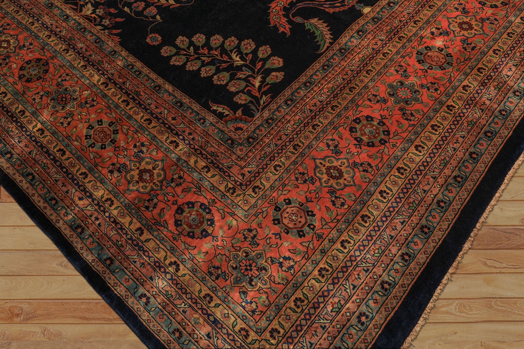 Palace Royal Blue, Rose, Aqua Color Hand Knotted Sarouk New Zealand Wool Traditional Oriental Rug