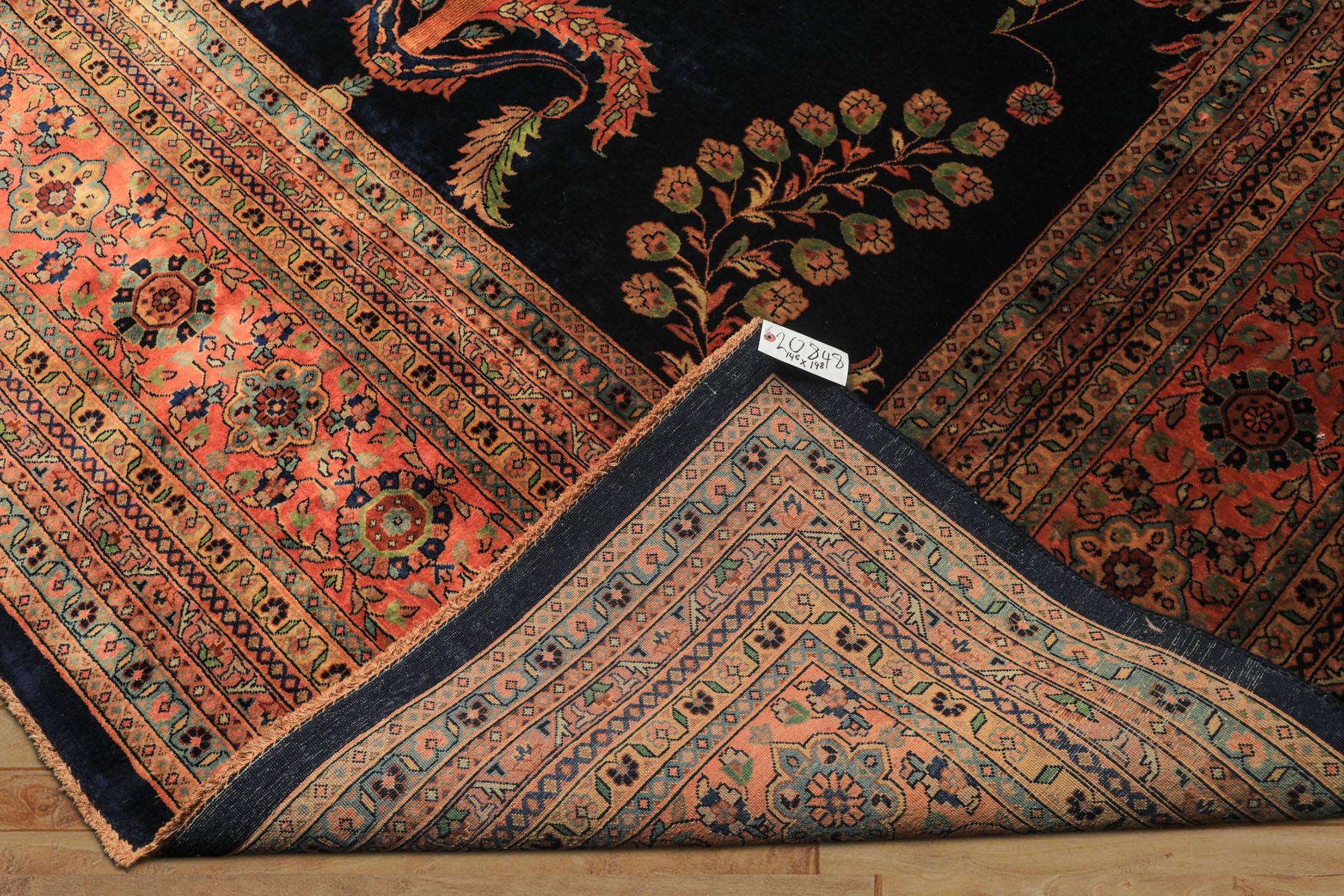 Palace Royal Blue, Rose, Aqua Color Hand Knotted Sarouk New Zealand Wool Traditional Oriental Rug