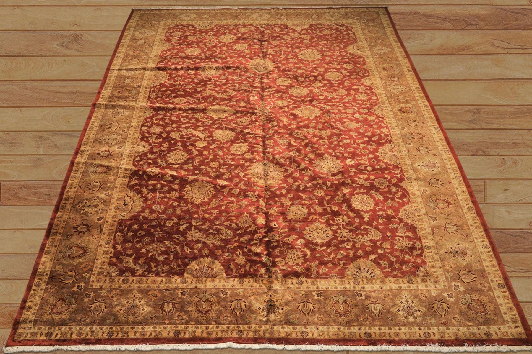 12x18 Rust, Gold, Sage Color Hand Knotted Agra Wool Traditional Oriental Rug