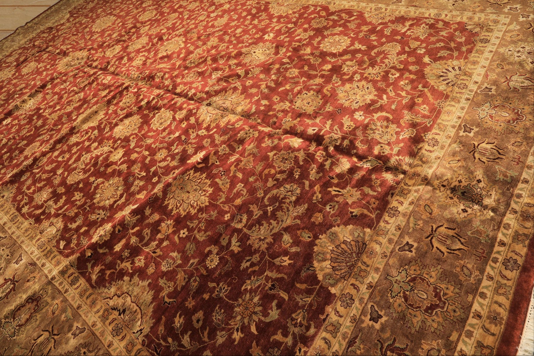 12x18 Rust, Gold, Sage Color Hand Knotted Agra Wool Traditional Oriental Rug