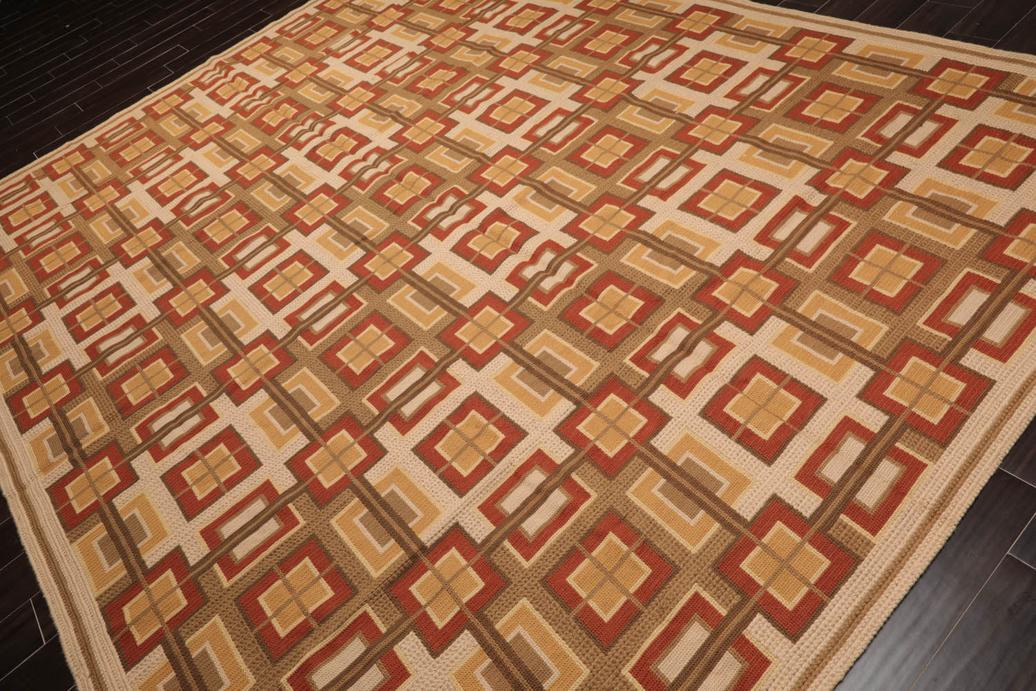 9x12 Beige, Rust, Brown Color Hand Woven All-Over 100% Wool Modern Oriental Rug