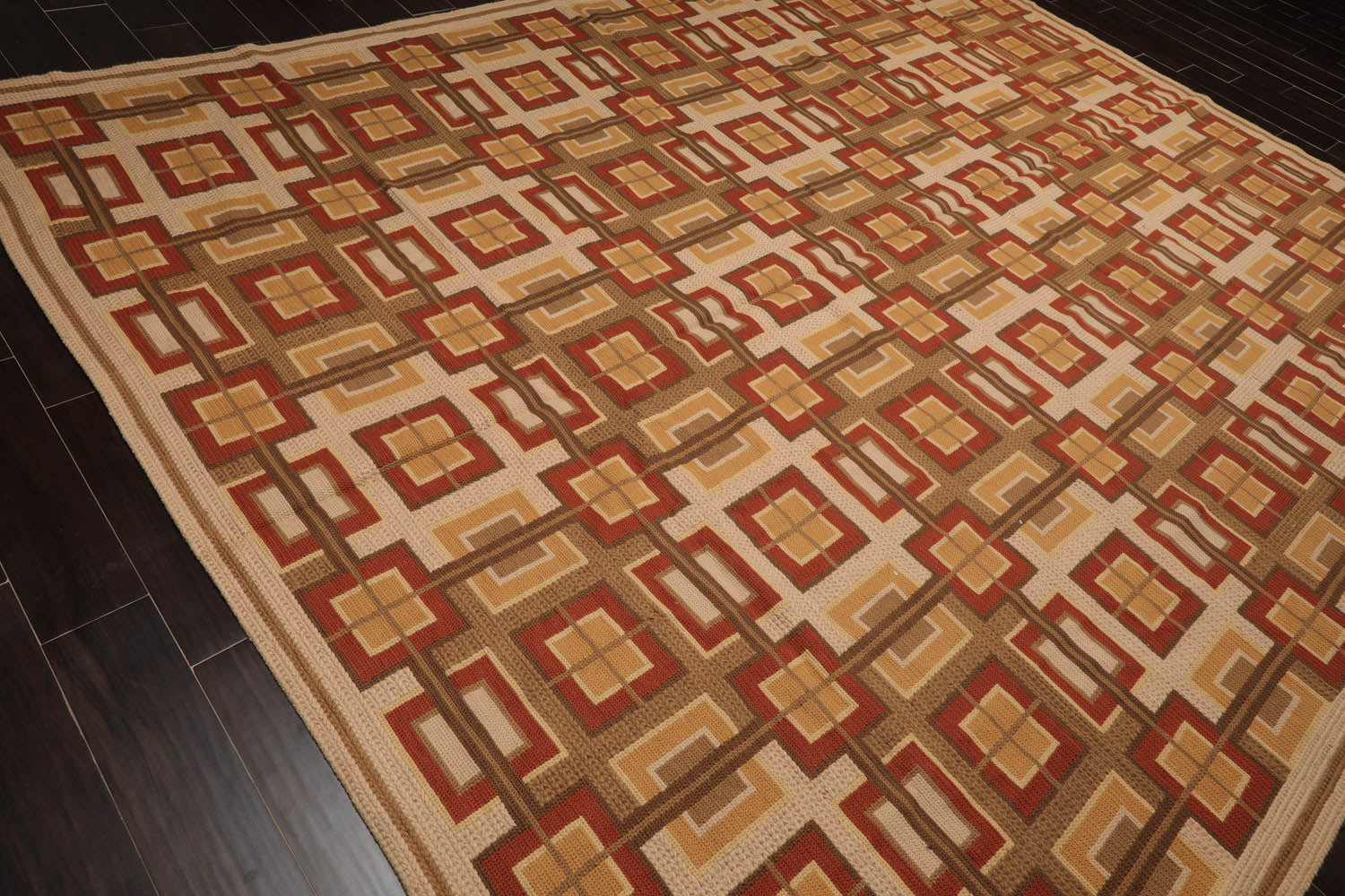 9x12 Beige, Rust, Brown Color Hand Woven All-Over 100% Wool Modern Oriental Rug