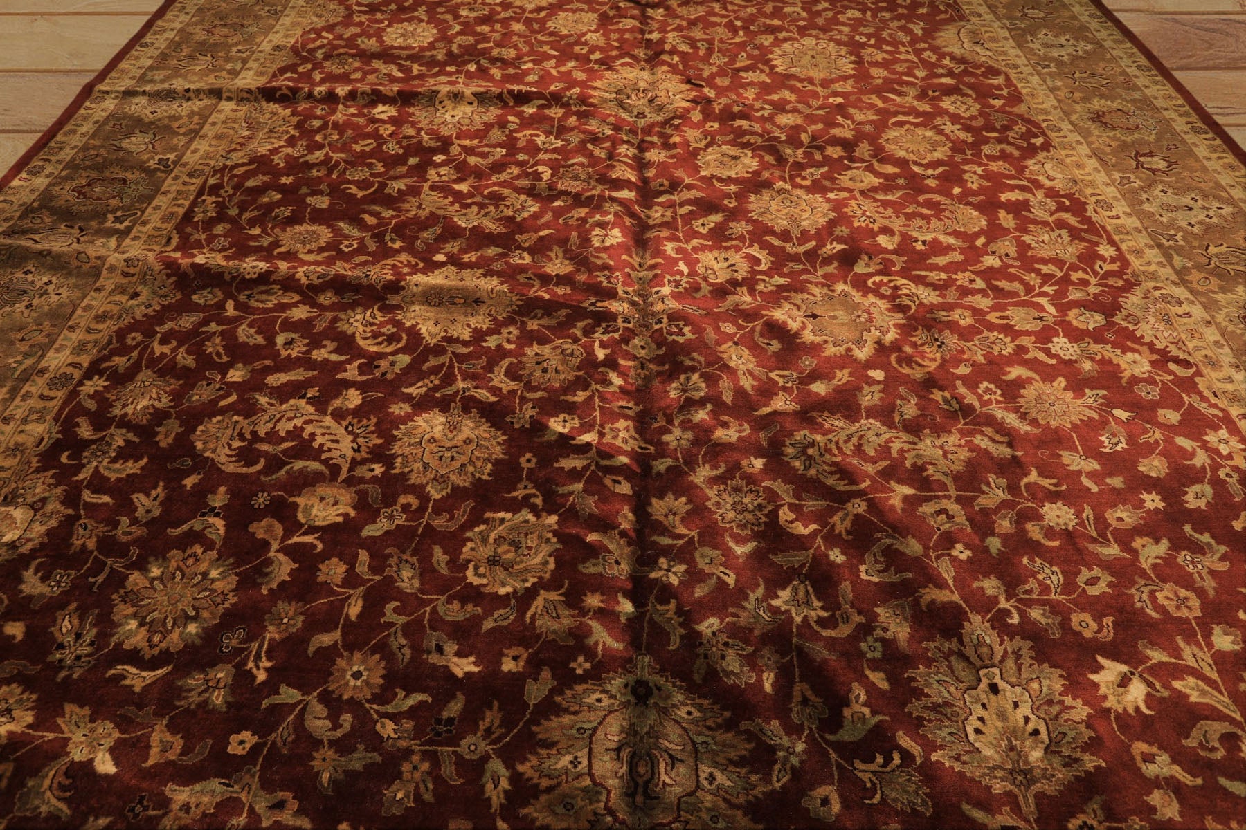 12x18 Rust, Gold, Sage Color Hand Knotted Agra Wool Traditional Oriental Rug