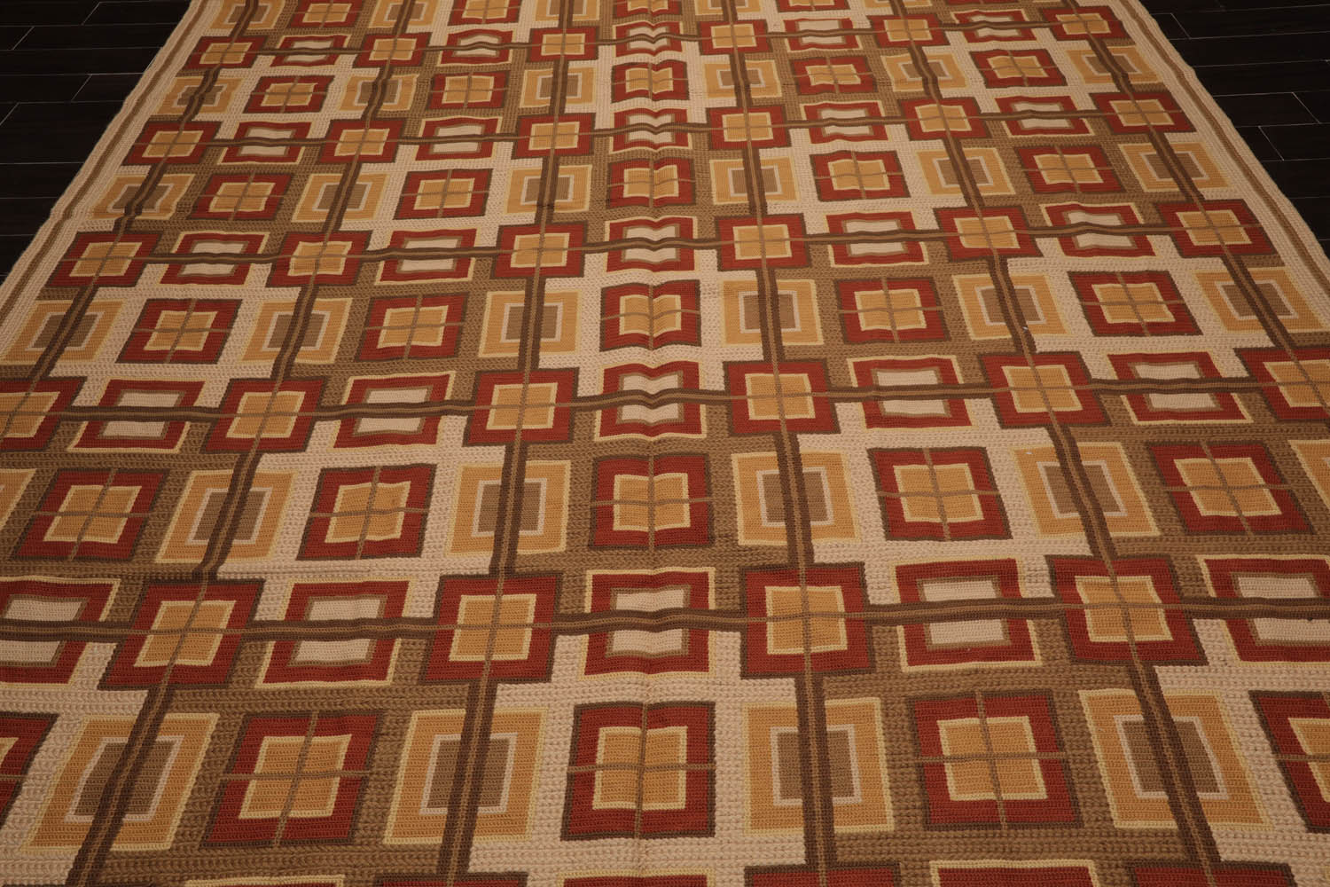 9x12 Beige, Rust, Brown Color Hand Woven All-Over 100% Wool Modern Oriental Rug