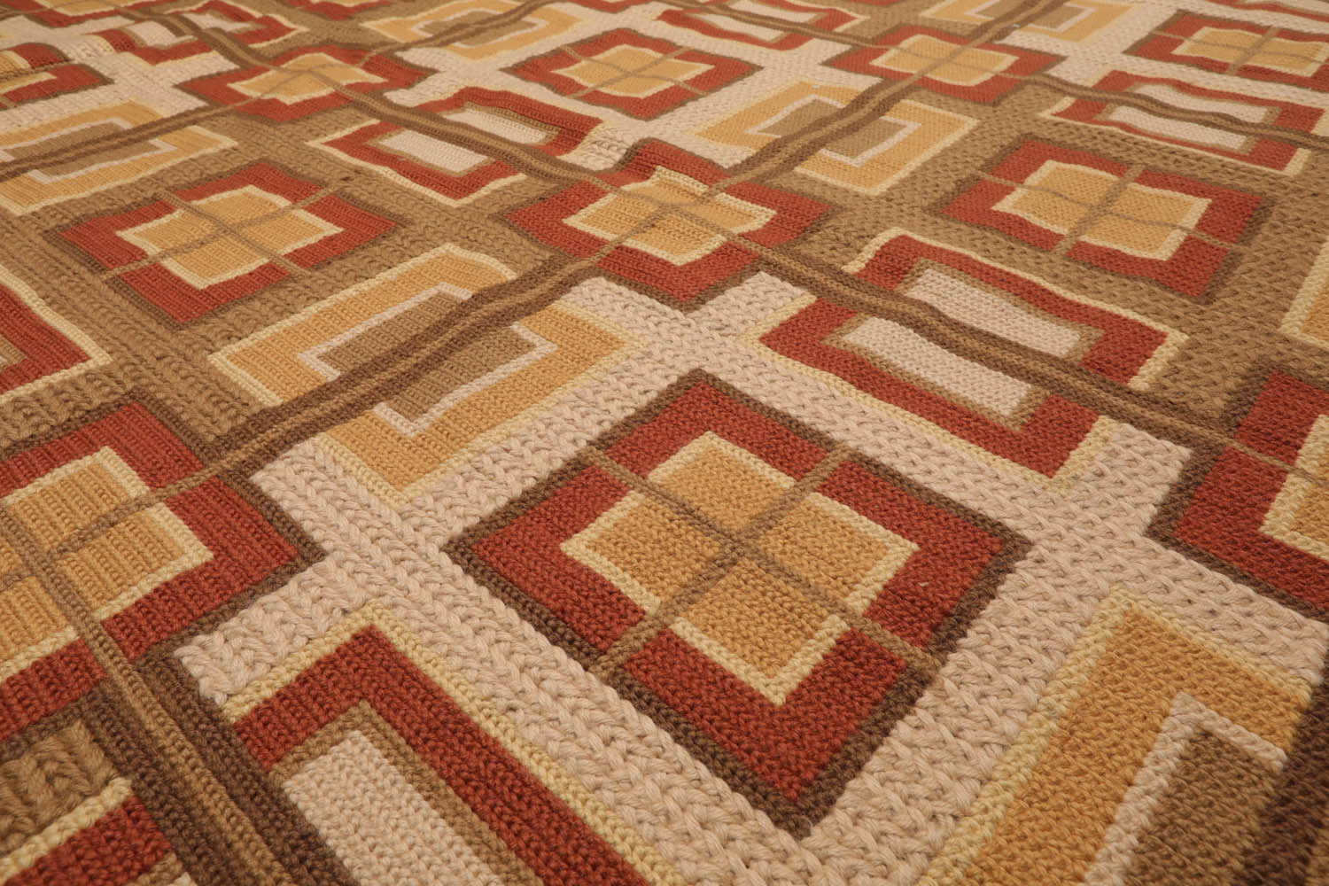 9x12 Beige, Rust, Brown Color Hand Woven All-Over 100% Wool Modern Oriental Rug