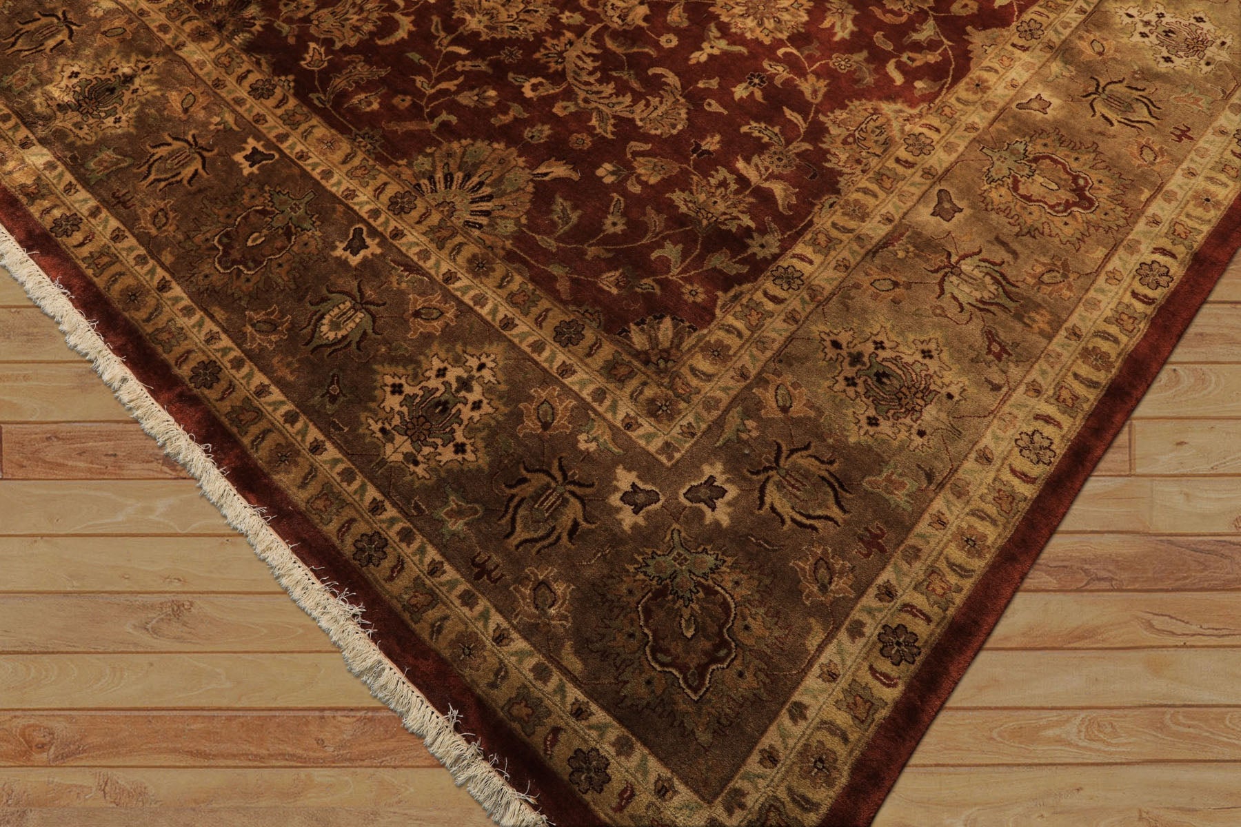 12x18 Rust, Gold, Sage Color Hand Knotted Agra Wool Traditional Oriental Rug