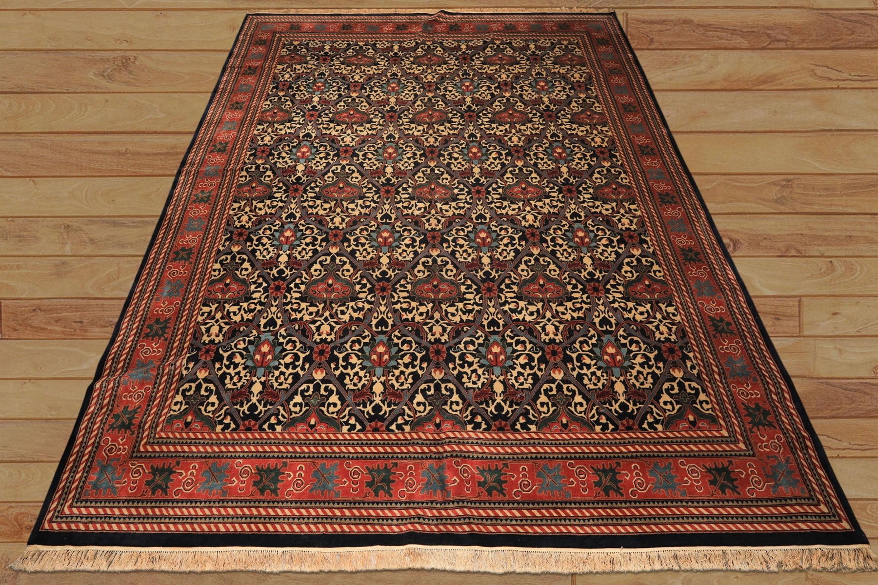 12x15 Mid Night Blue, Rose, Ivory Color Hand Knotted Indo Persian Wool Traditional Oriental Rug