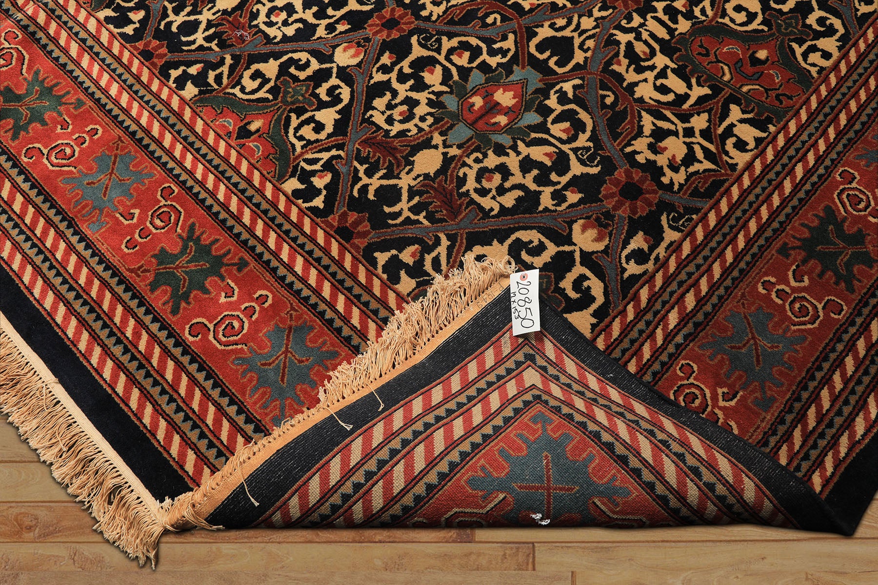 12x15 Mid Night Blue, Rose, Ivory Color Hand Knotted Indo Persian Wool Traditional Oriental Rug