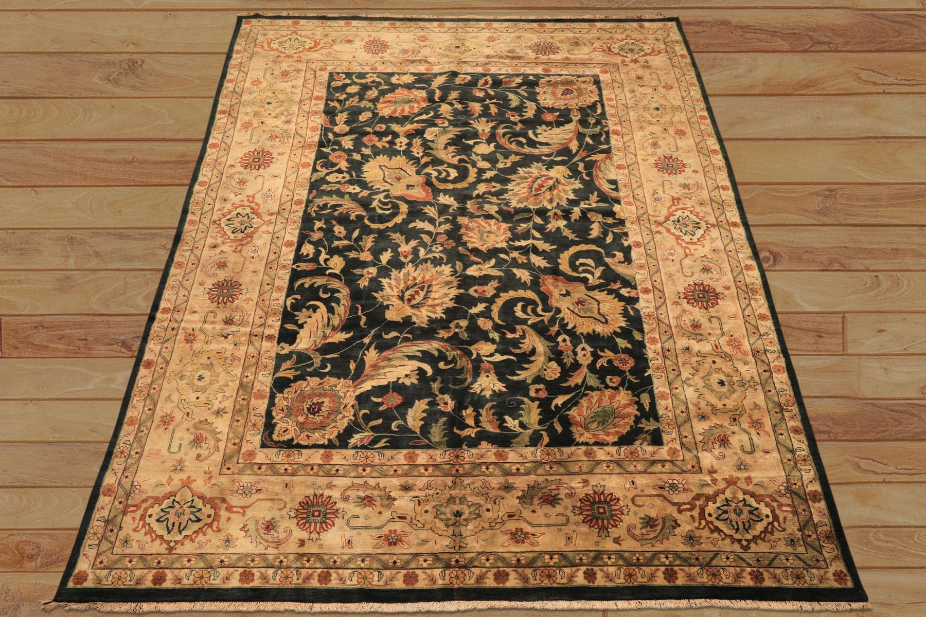 10x14 Charcoal with green undertone, Beige, Green Color Hand Knotted Oushak Wool Traditional Oriental Rug