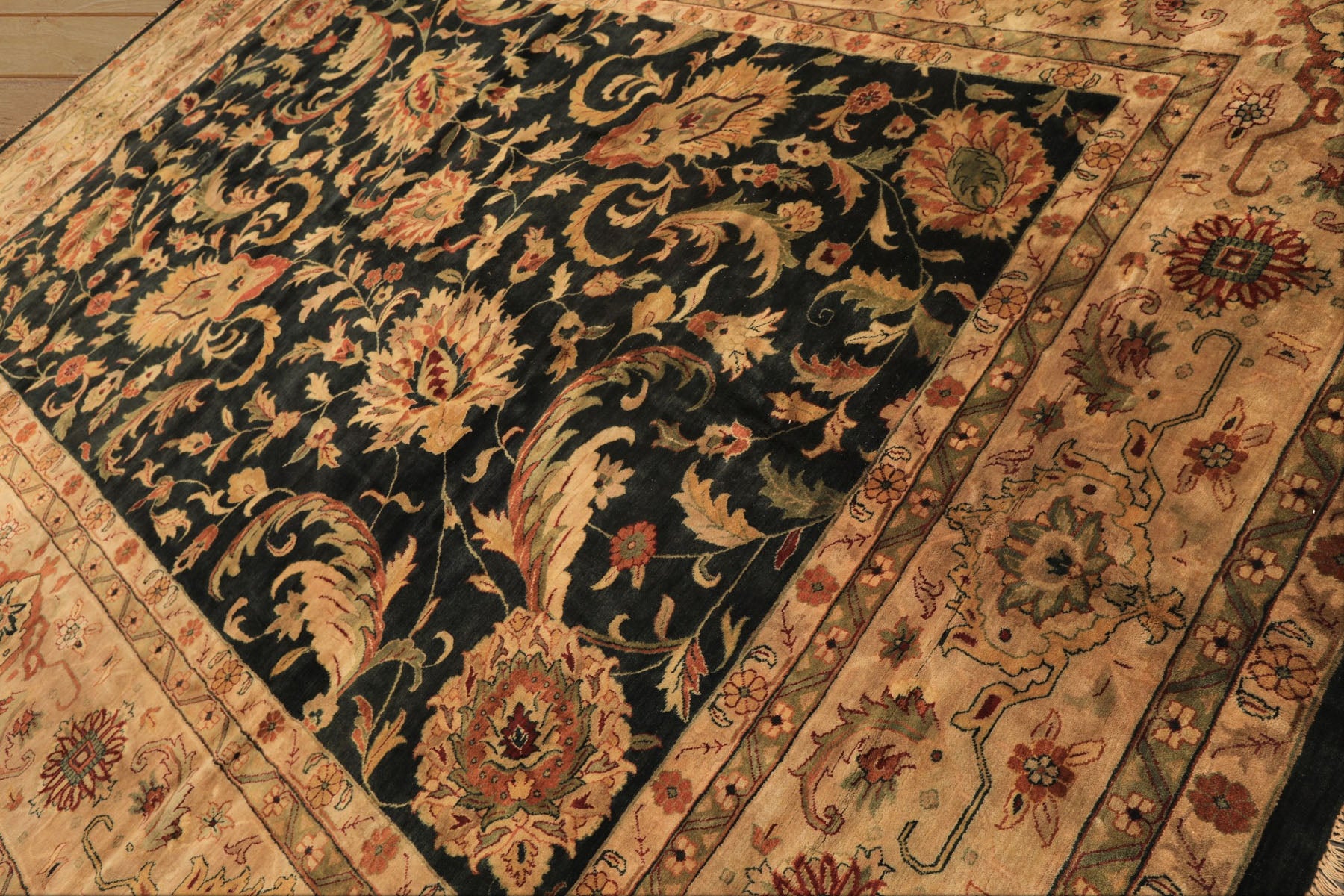 10x14 Charcoal with green undertone, Beige, Green Color Hand Knotted Oushak Wool Traditional Oriental Rug