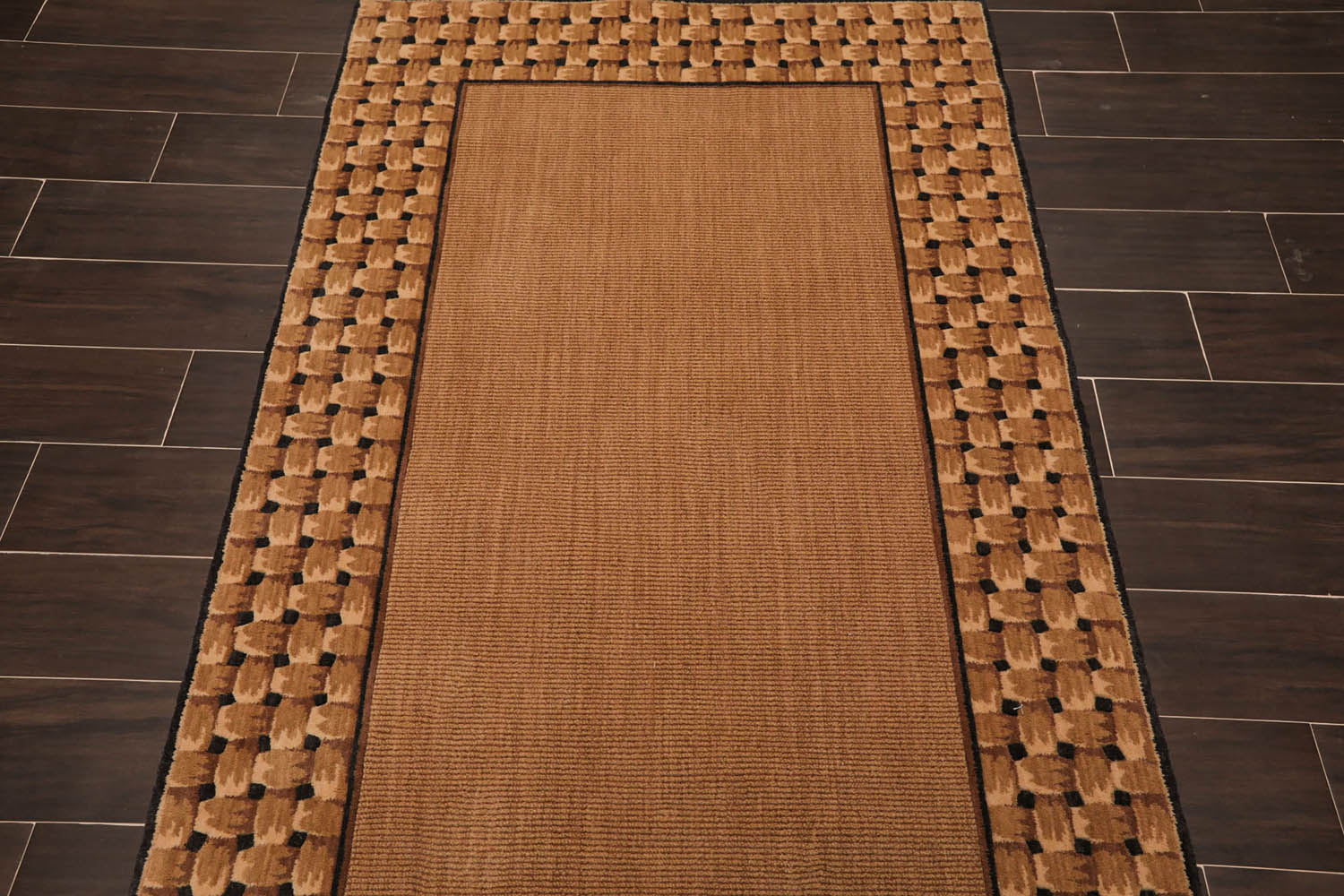 3x5 Tan, Beige, Black Color Machine Made All-Over Wool Contemporary Oriental Rug