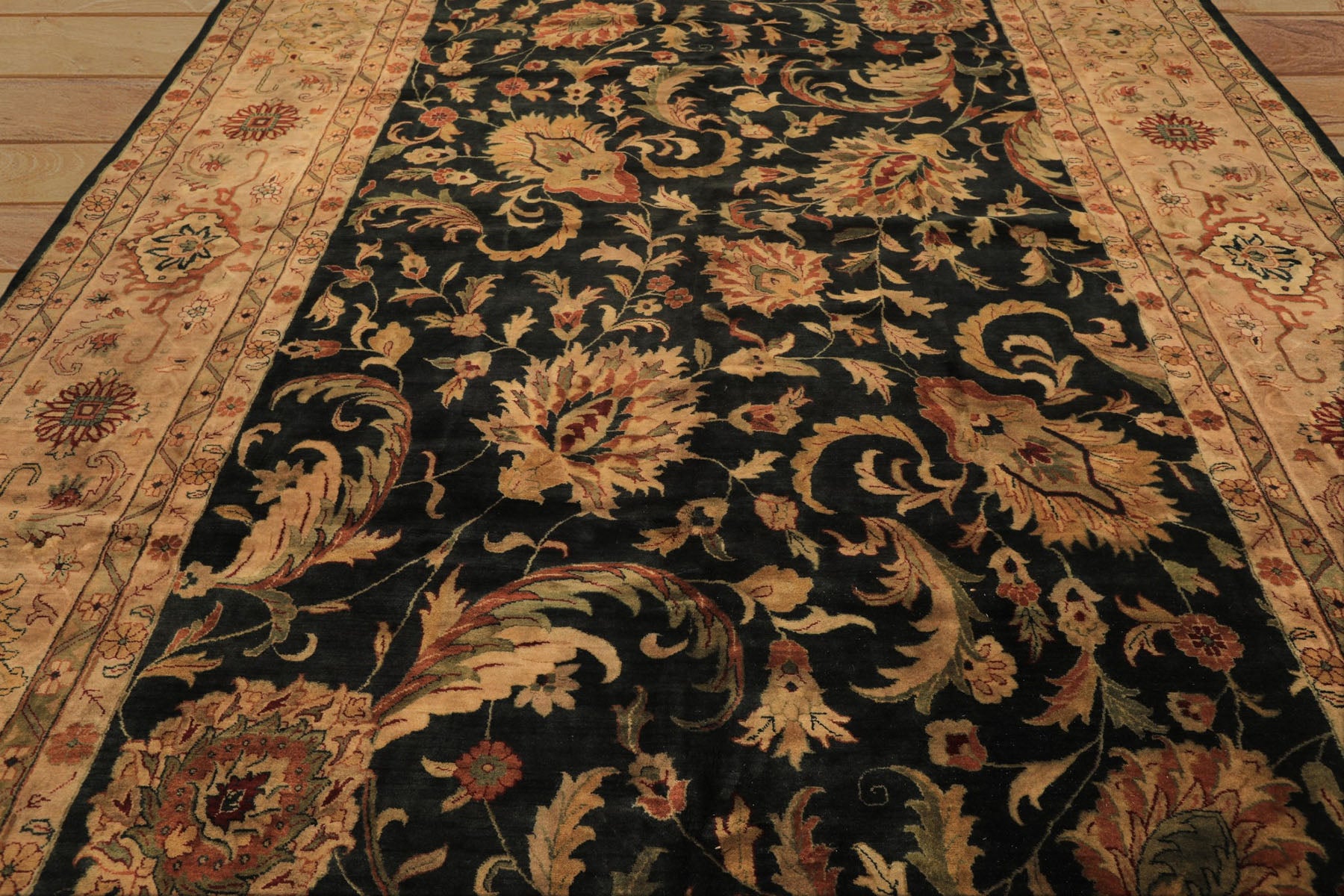 10x14 Charcoal with green undertone, Beige, Green Color Hand Knotted Oushak Wool Traditional Oriental Rug
