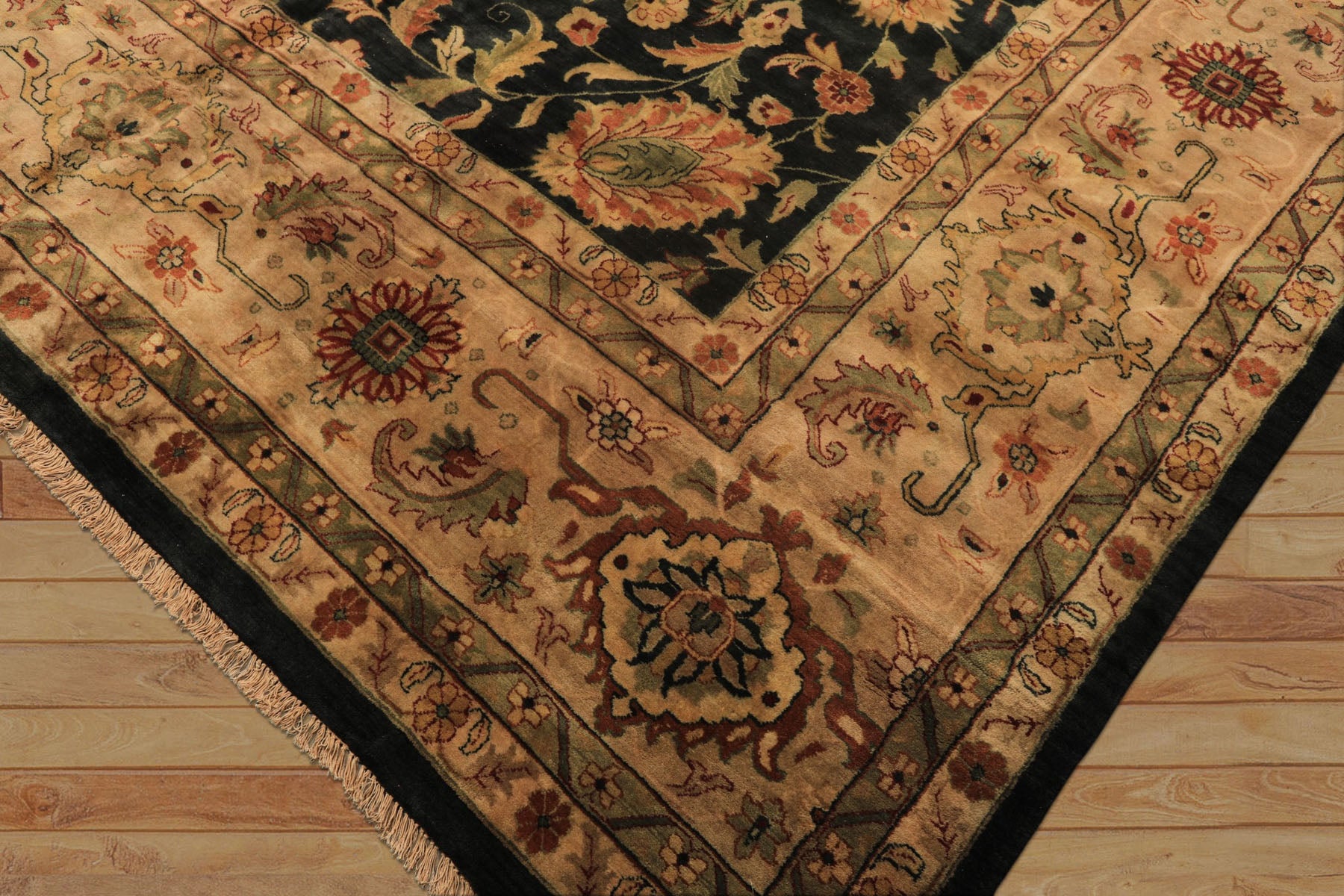10x14 Charcoal with green undertone, Beige, Green Color Hand Knotted Oushak Wool Traditional Oriental Rug