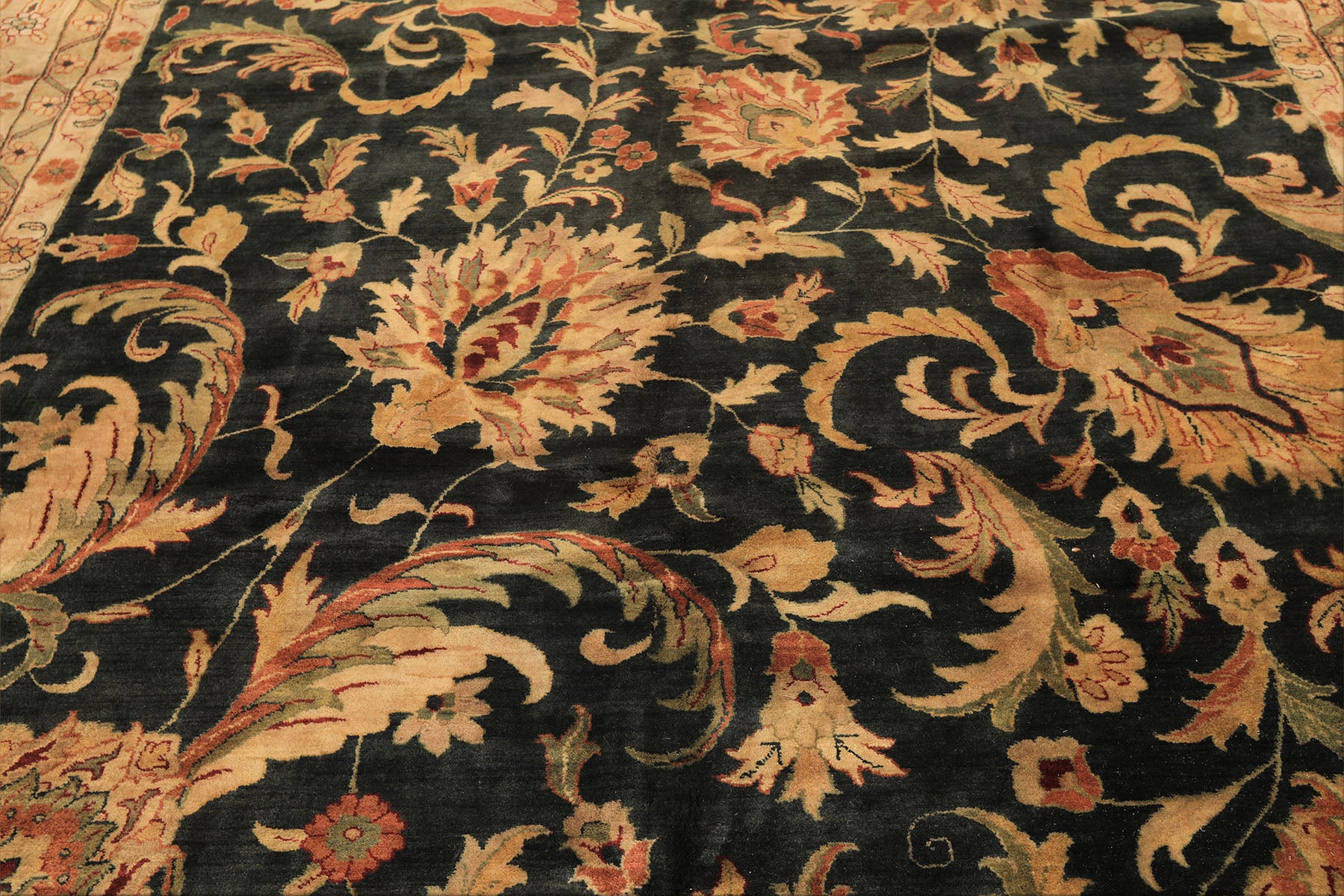 10x14 Charcoal with green undertone, Beige, Green Color Hand Knotted Oushak Wool Traditional Oriental Rug