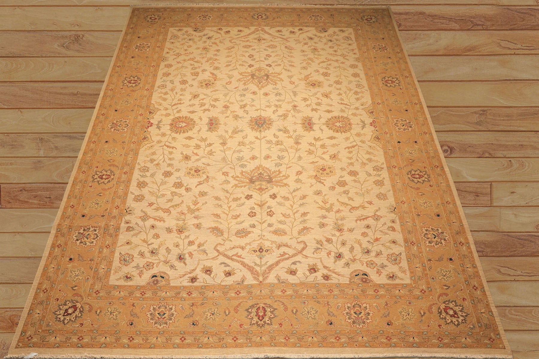 12x18 Beige, Tan, Gold Color Hand Knotted Soumak Wool Transitional Oriental Rug