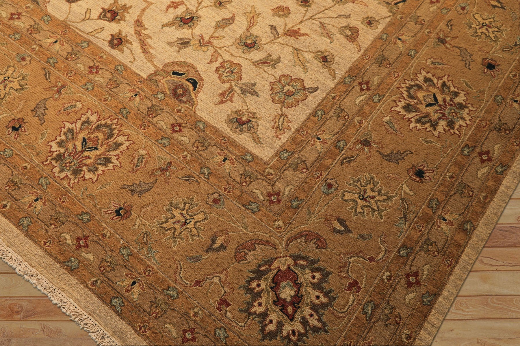 12x18 Beige, Tan, Gold Color Hand Knotted Soumak Wool Transitional Oriental Rug