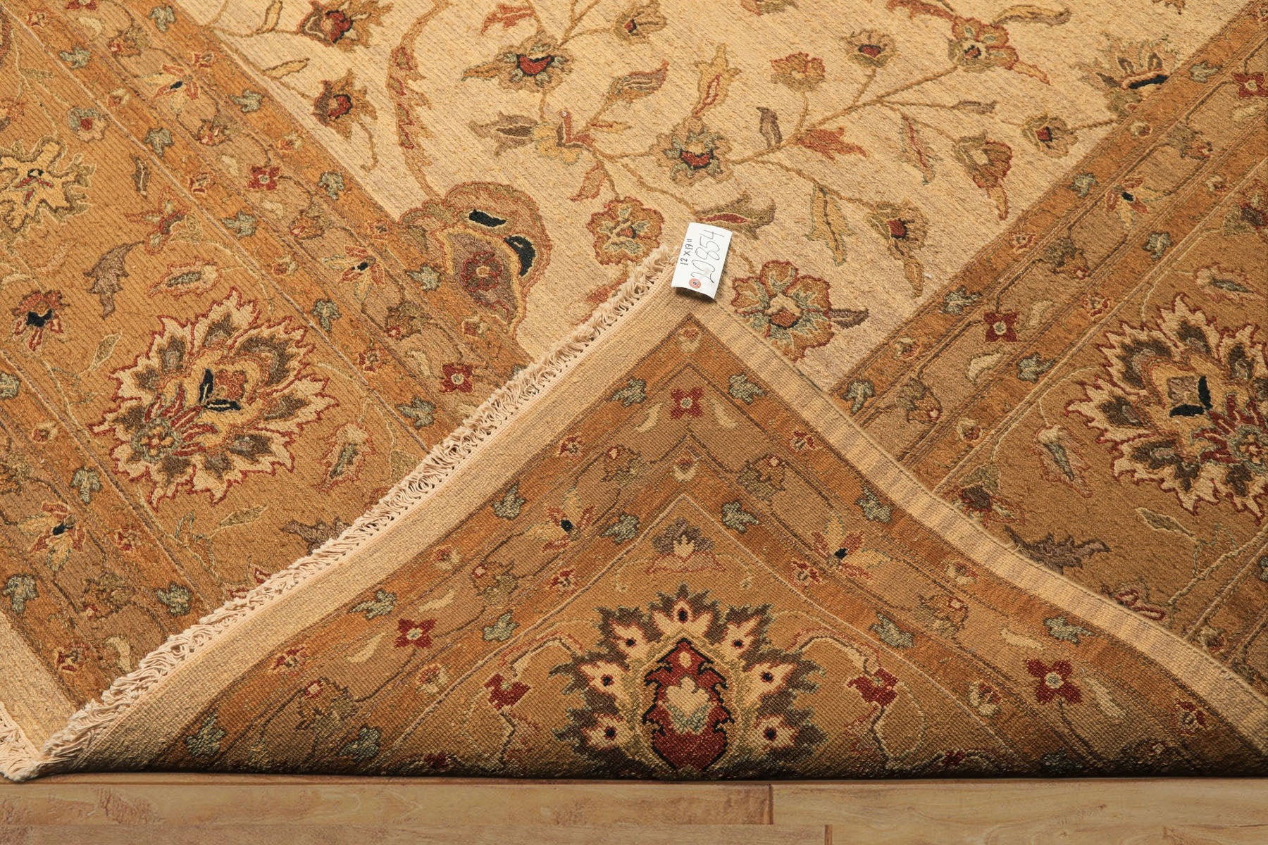 12x18 Beige, Tan, Gold Color Hand Knotted Soumak Wool Transitional Oriental Rug