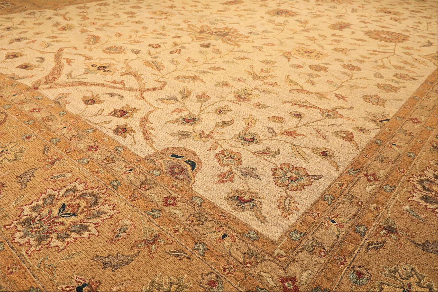 12x18 Beige, Tan, Gold Color Hand Knotted Soumak Wool Transitional Oriental Rug