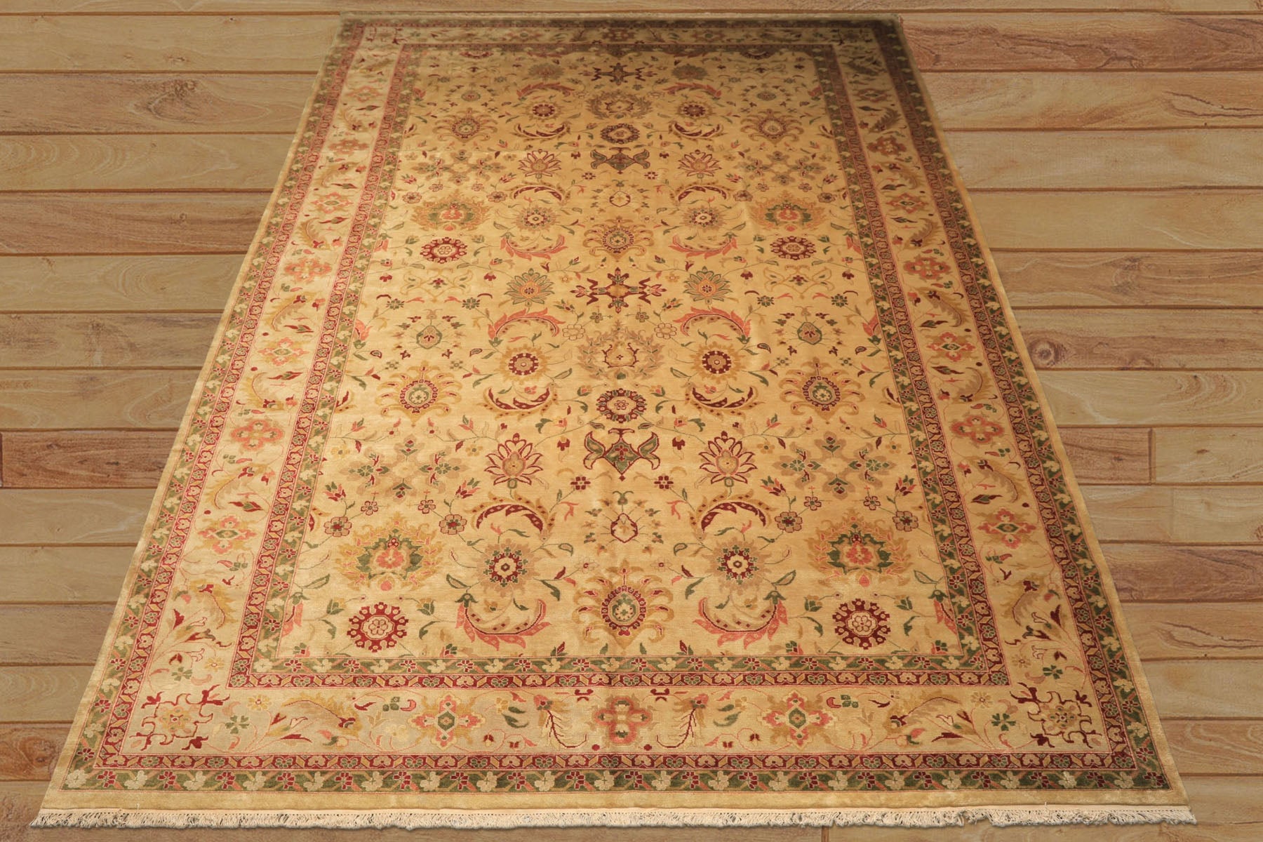 Palace Beige, Moss, Wine Color Hand Knotted Oushak Wool Transitional Oriental Rug