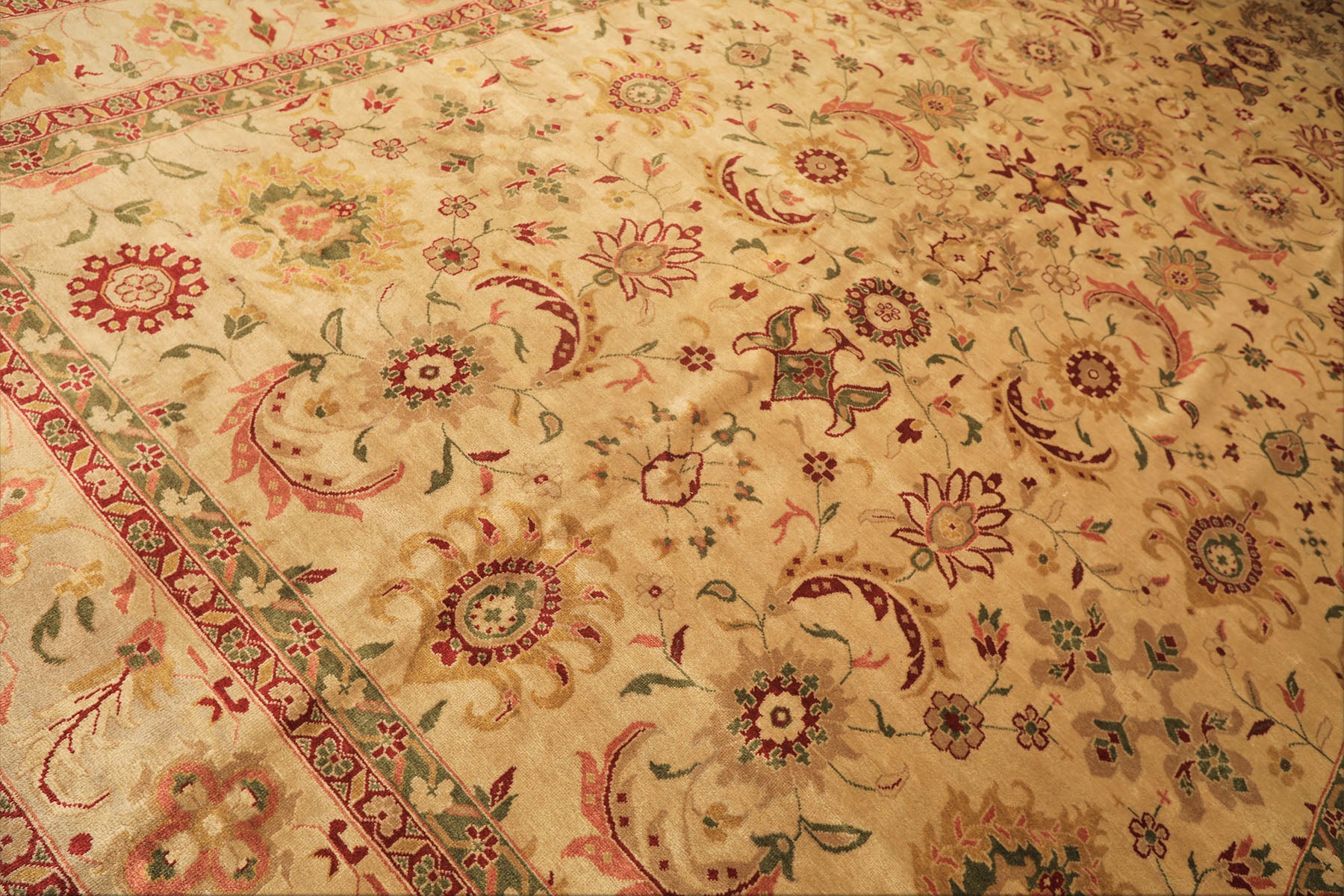 Palace Beige, Moss, Wine Color Hand Knotted Oushak Wool Transitional Oriental Rug