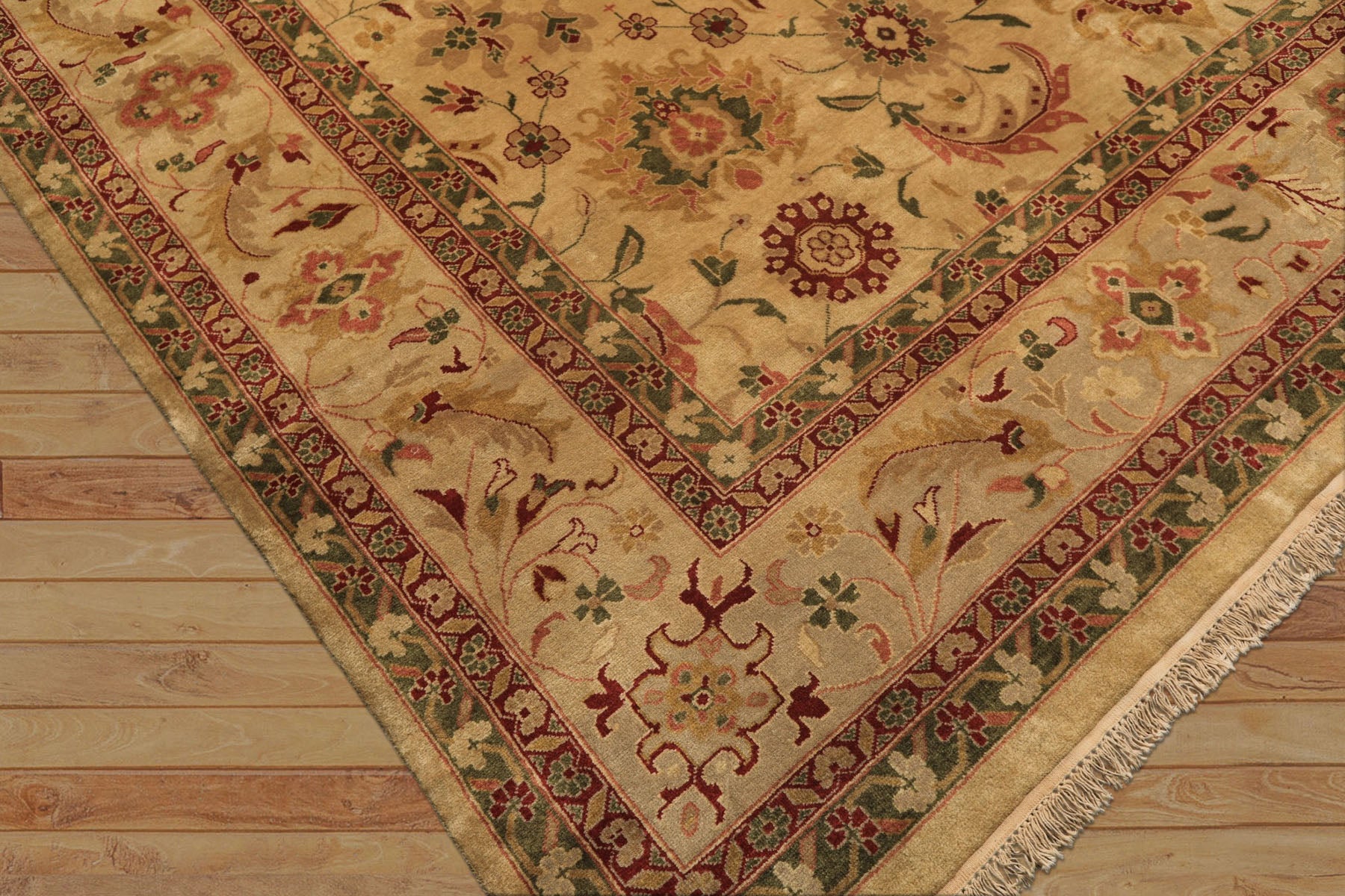 Palace Beige, Moss, Wine Color Hand Knotted Oushak Wool Transitional Oriental Rug