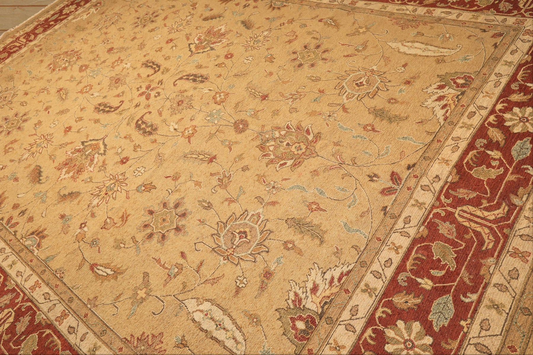 10x14 Tan, Gold, Burnt Orange Color Hand Knotted Soumak Wool Transitional Oriental Rug