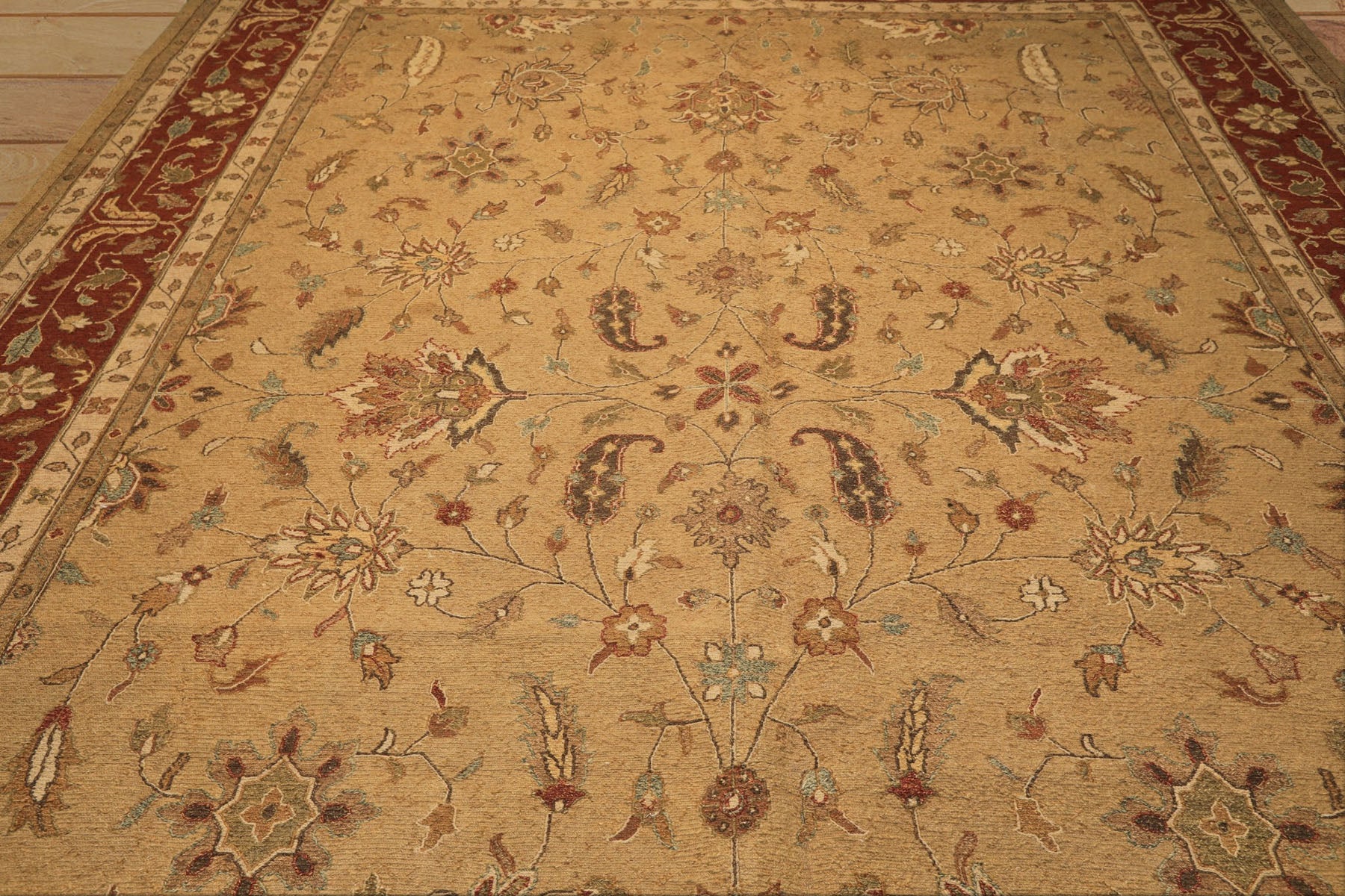 10x14 Tan, Gold, Burnt Orange Color Hand Knotted Soumak Wool Transitional Oriental Rug