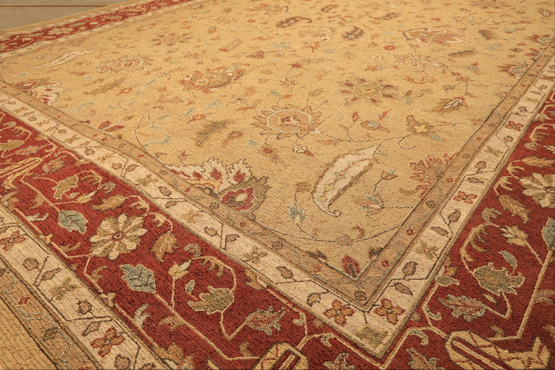 10x14 Tan, Gold, Burnt Orange Color Hand Knotted Soumak Wool Transitional Oriental Rug