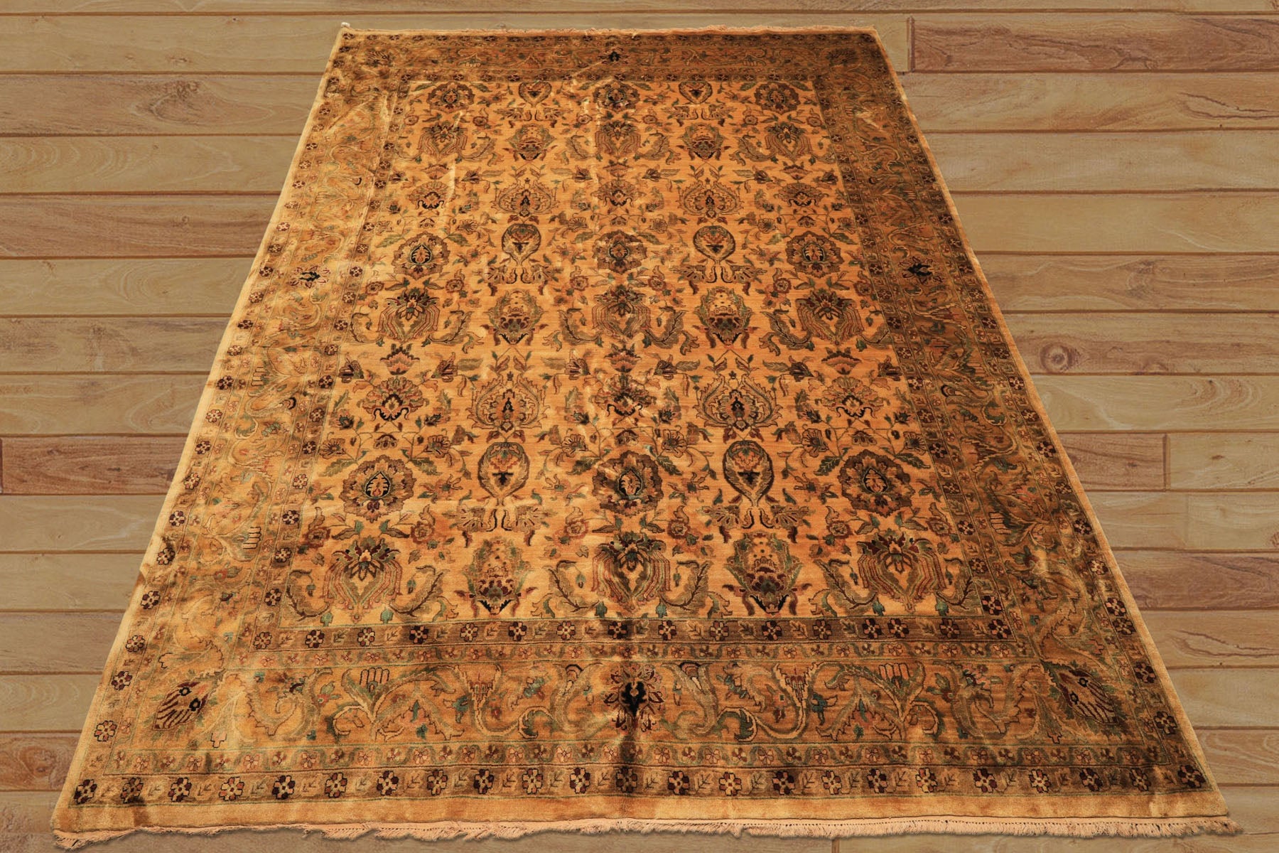 10x14 Light Gold, Brown, Turquoise Color Hand Knotted Oushak New Zealand Wool Transitional Oriental Rug