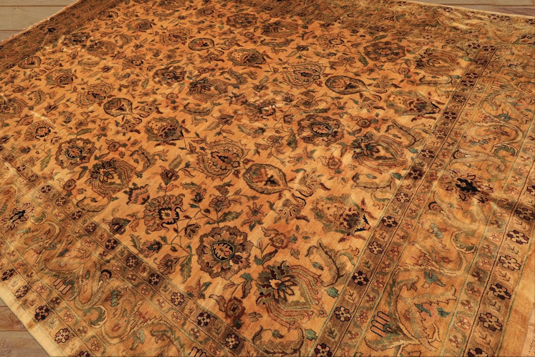 10x14 Light Gold, Brown, Turquoise Color Hand Knotted Oushak New Zealand Wool Transitional Oriental Rug