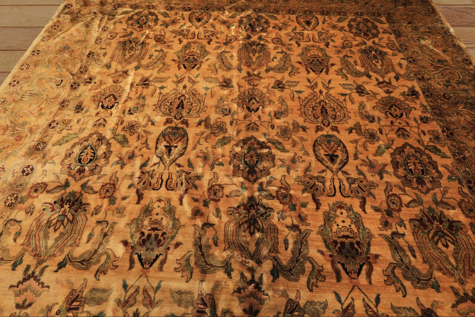 10x14 Light Gold, Brown, Turquoise Color Hand Knotted Oushak New Zealand Wool Transitional Oriental Rug