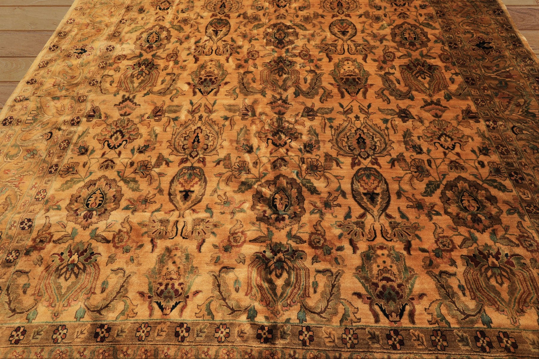 10x14 Light Gold, Brown, Turquoise Color Hand Knotted Oushak New Zealand Wool Transitional Oriental Rug