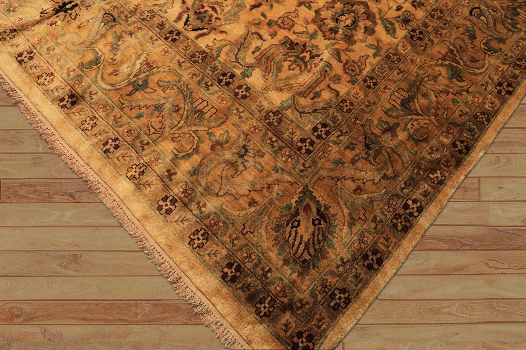 10x14 Light Gold, Brown, Turquoise Color Hand Knotted Oushak New Zealand Wool Transitional Oriental Rug