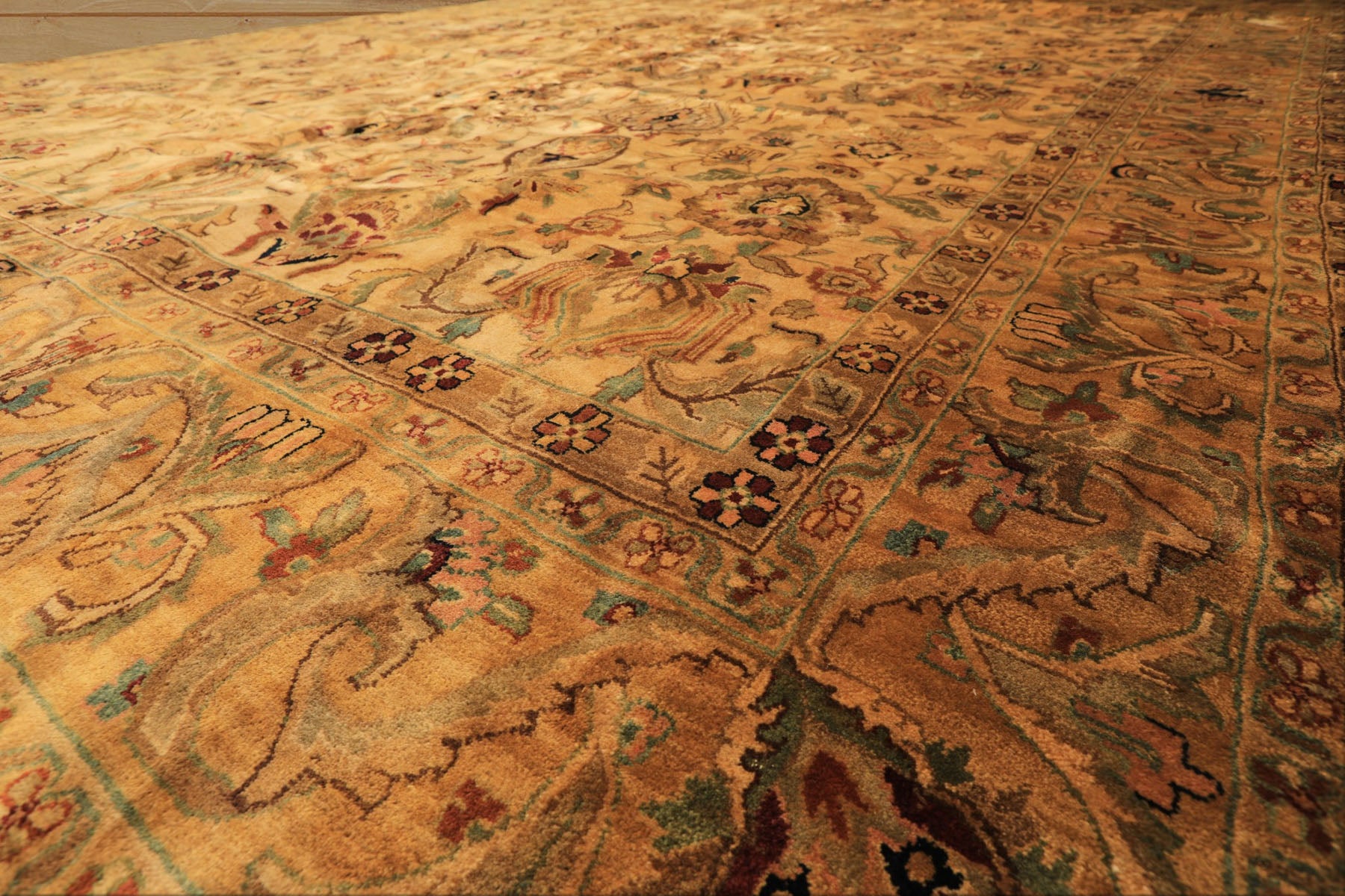 10x14 Light Gold, Brown, Turquoise Color Hand Knotted Oushak New Zealand Wool Transitional Oriental Rug