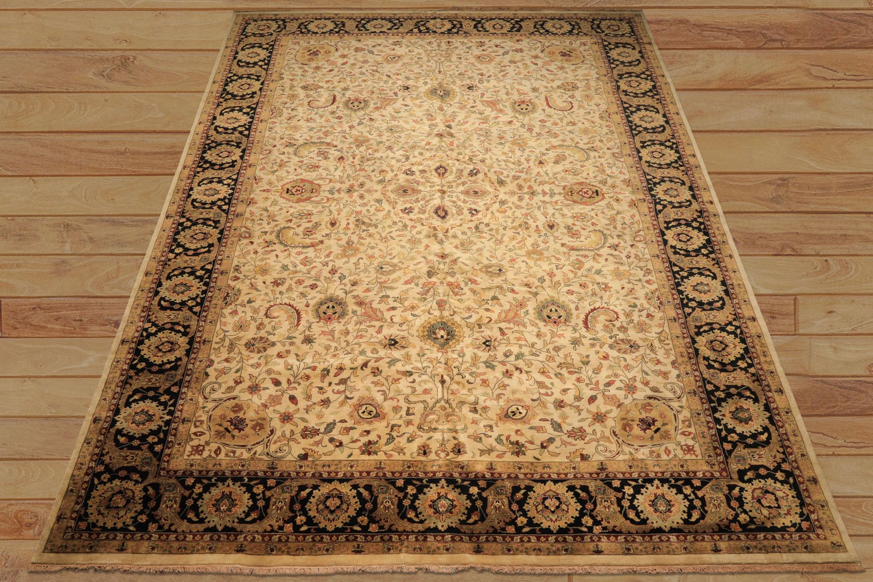 12x18 Beige, Black, Rust Color Hand Knotted Agra New Zealand Wool Traditional Oriental Rug