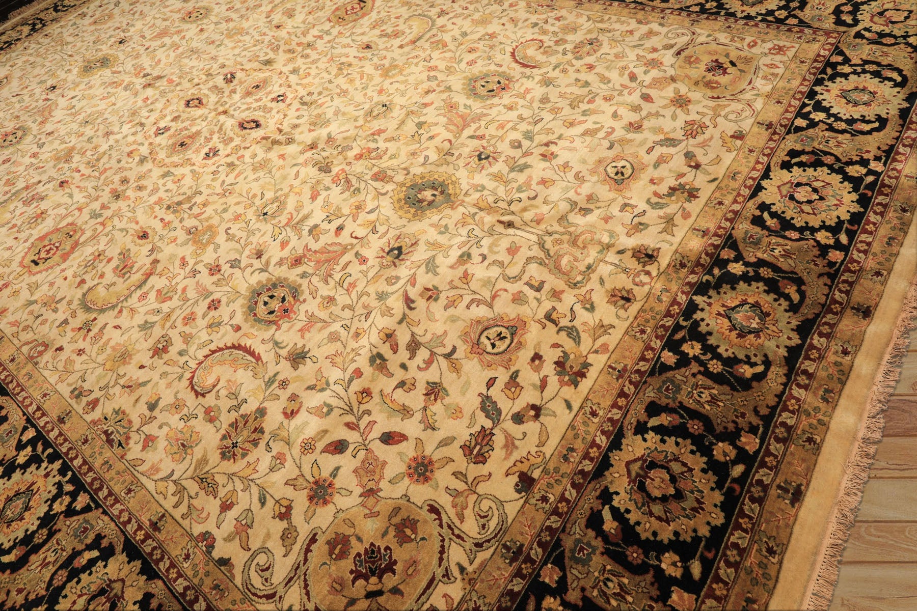 12x18 Beige, Black, Rust Color Hand Knotted Agra New Zealand Wool Traditional Oriental Rug